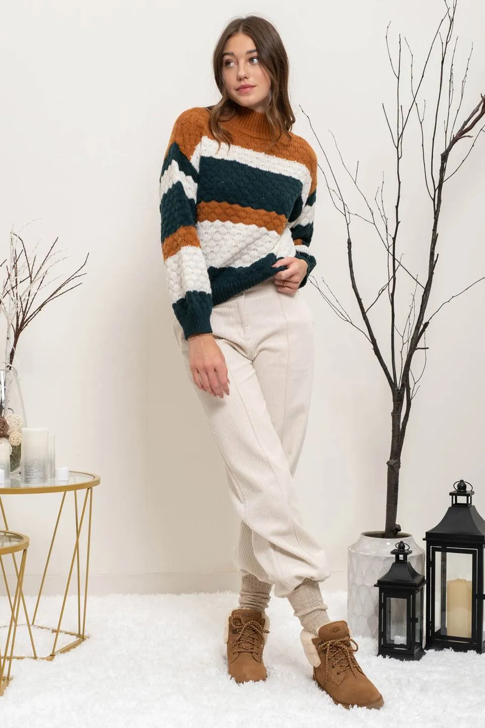STRIPED MULTICOLOR KNIT PULLOVER SWEATER sold by Blu Pepper product image thumbnail 5