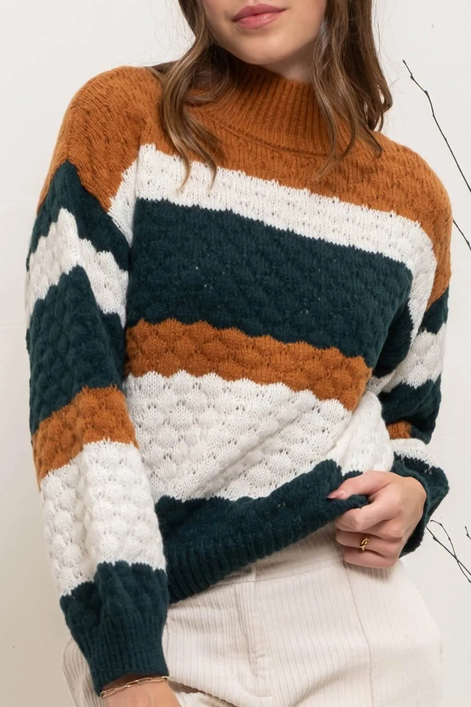 STRIPED MULTICOLOR KNIT PULLOVER SWEATER sold by Blu Pepper product image thumbnail 4