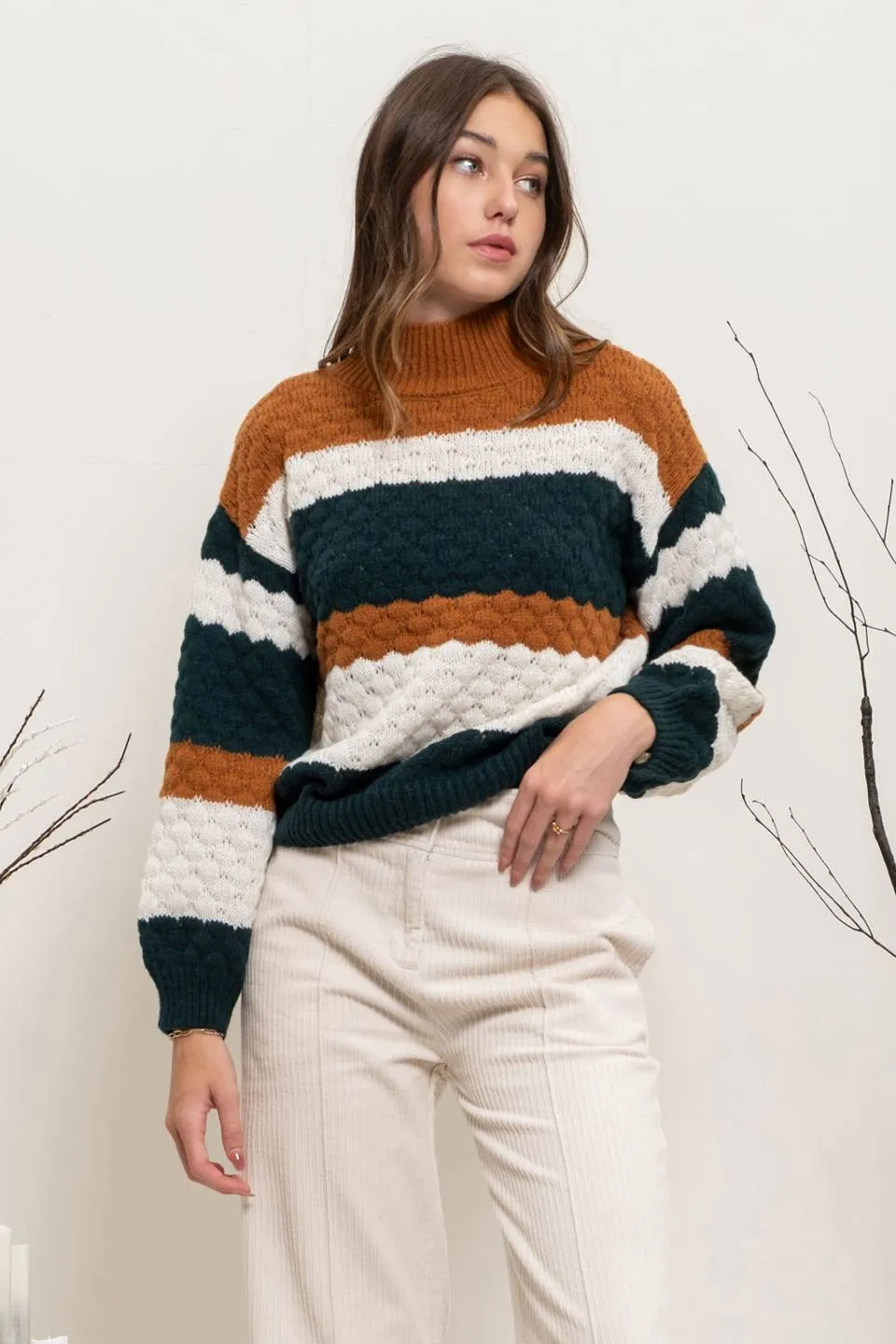 STRIPED MULTICOLOR KNIT PULLOVER SWEATER sold by Blu Pepper