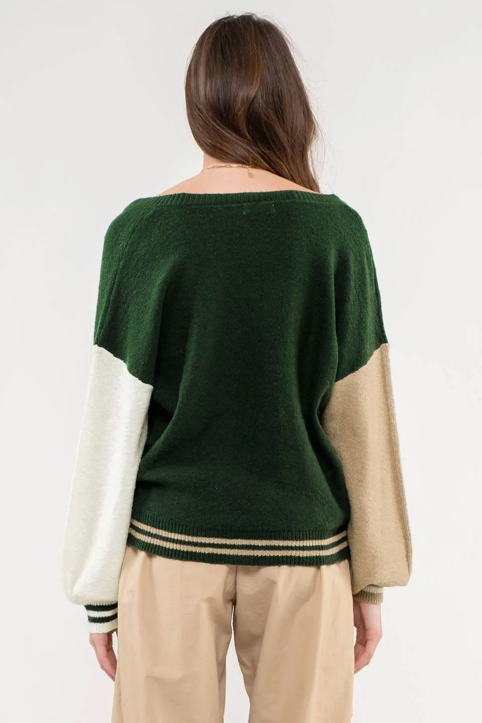 V NECK COLORBLOCK PULLOVER SWEATER sold by Blu Pepper product image thumbnail 2