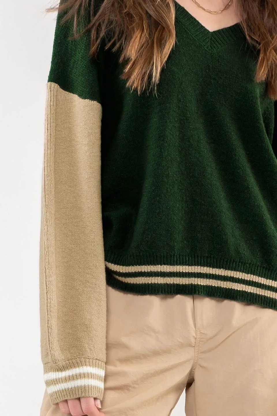V NECK COLORBLOCK PULLOVER SWEATER sold by Blu Pepper product image thumbnail 4
