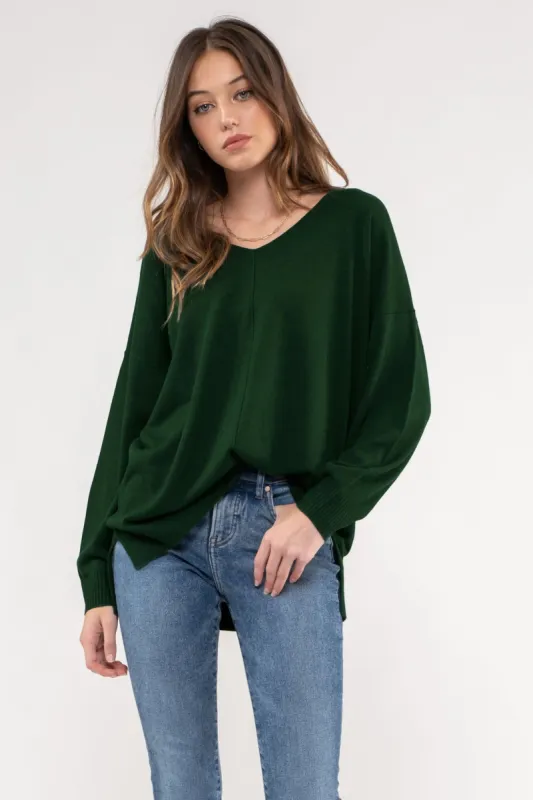 SOLID OVERSIZED V NECK PULLOVER SWEATER sold by Blu Pepper