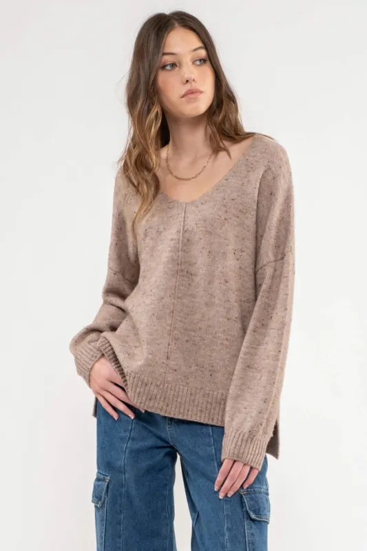 V NECK SPECKLED KNIT SWEATER sold by Blu Pepper