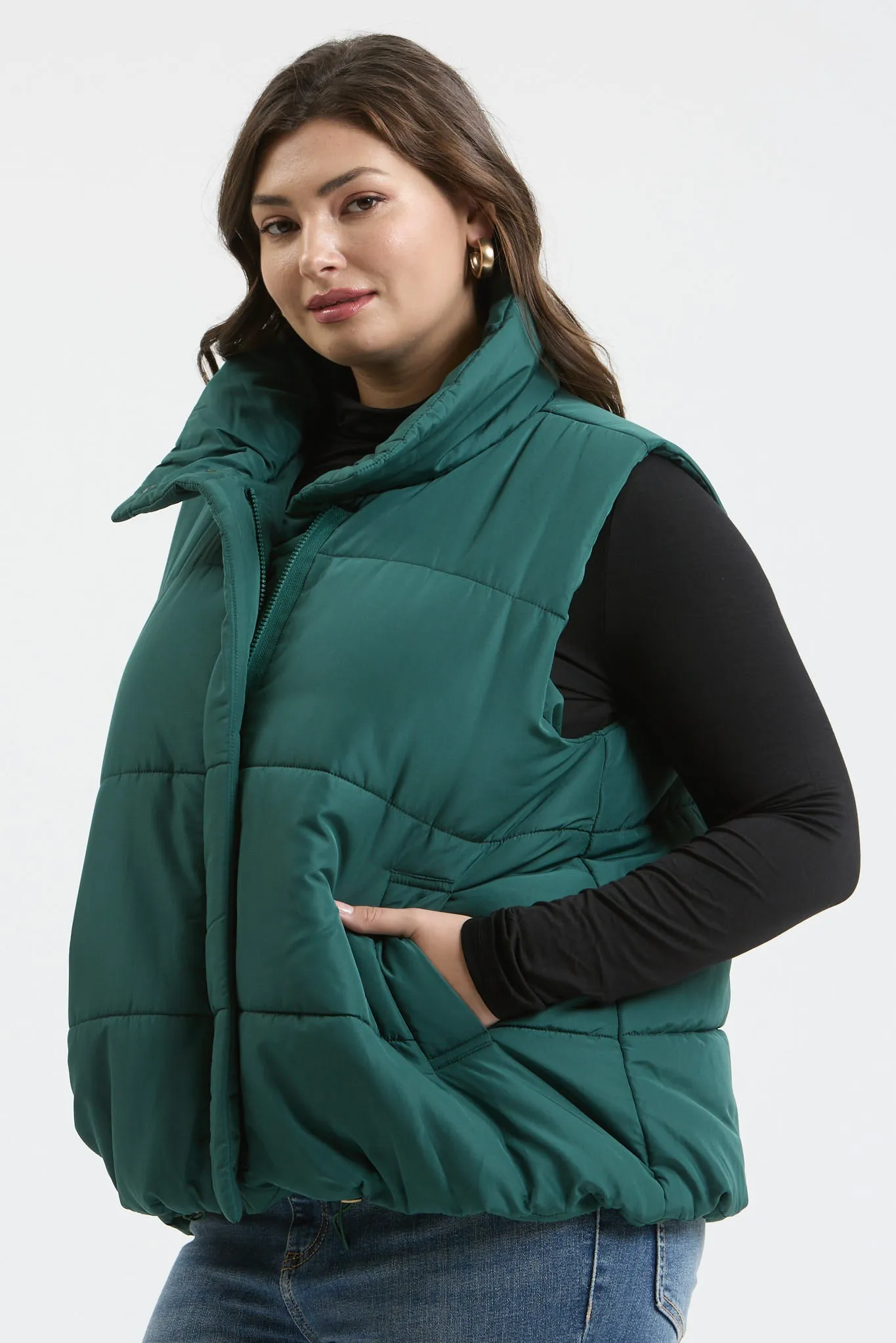 PLUS SOLID ZIP UP PUFFER VEST sold by Blu Pepper product image thumbnail 3