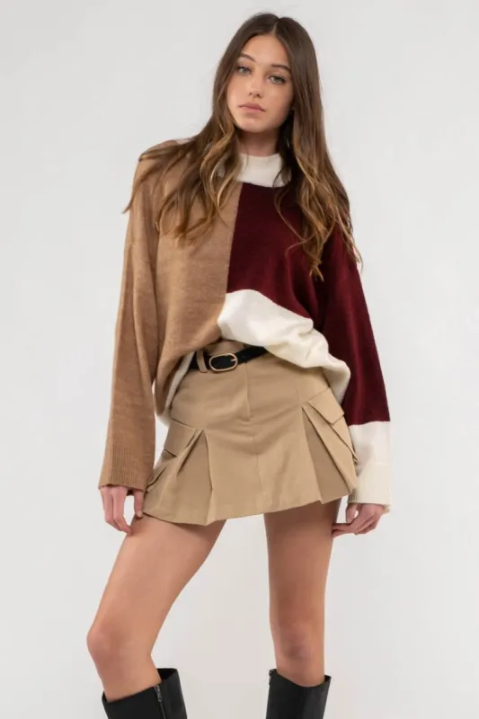 MOCK NECK COLOBLOCK SWEATER sold by Blu Pepper