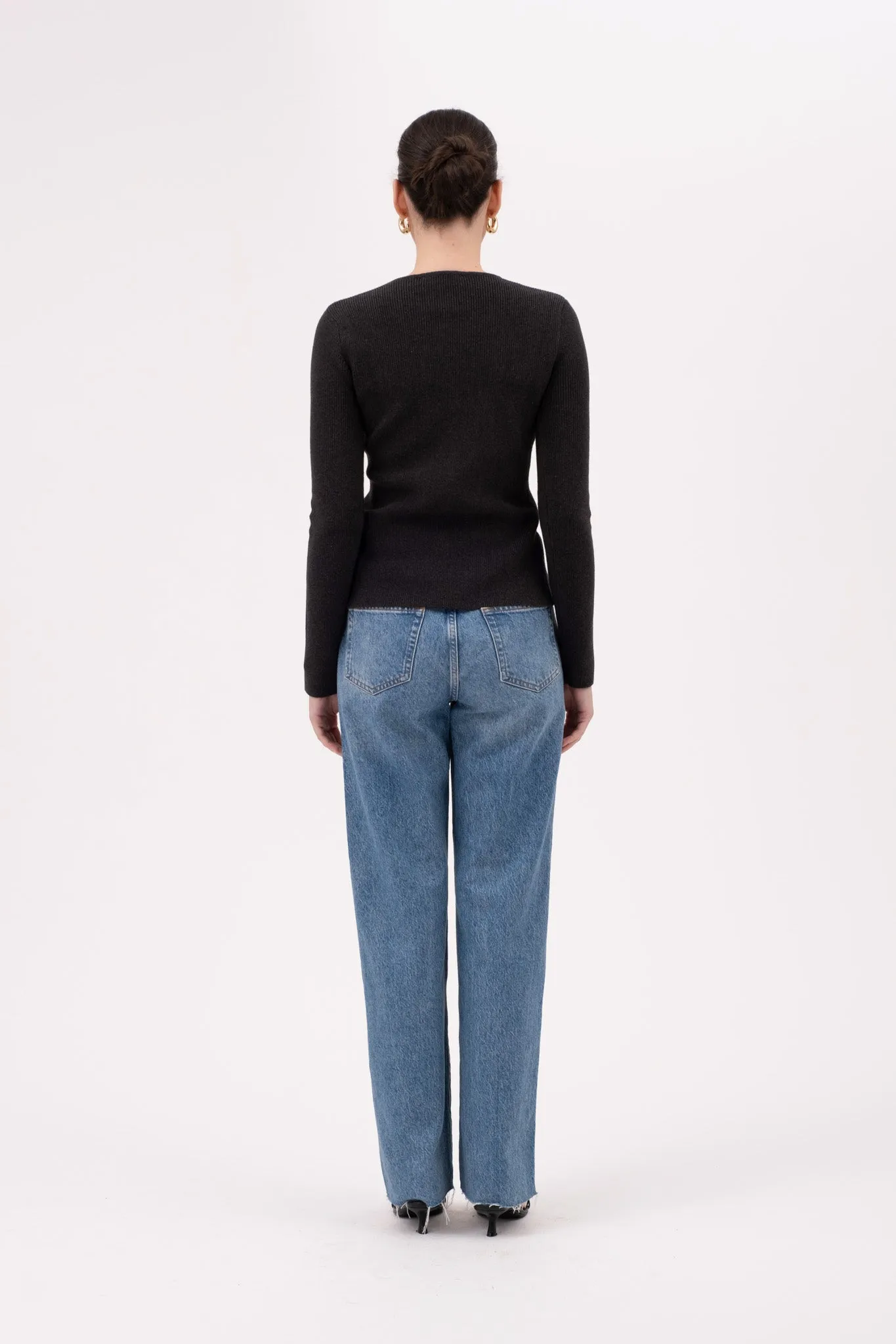 ROUND NECK SIDE BUTTON DETAIL KNIT SWEATER sold by Blu Pepper product image thumbnail 2