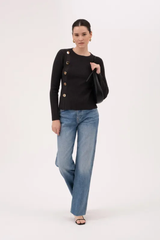 ROUND NECK SIDE BUTTON DETAIL KNIT SWEATER sold by Blu Pepper