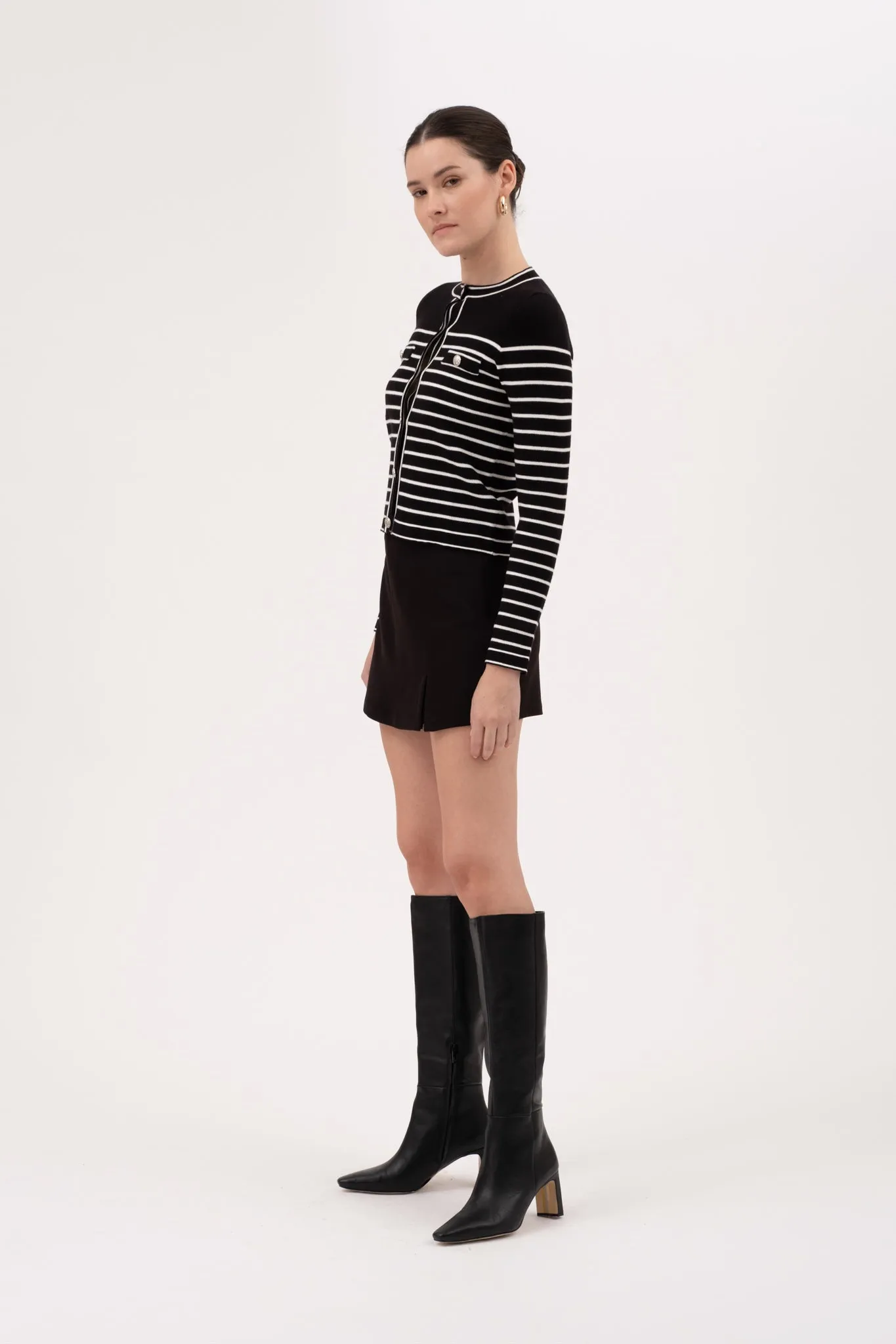 CONTRAST STRIPE ROUND NECK BUTTON DOWN CARDIGAN sold by Blu Pepper product image thumbnail 3