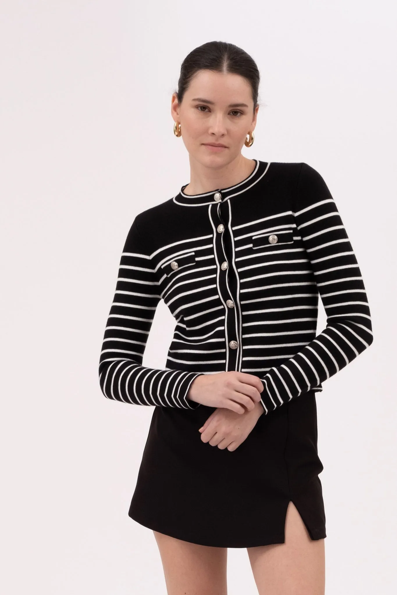 CONTRAST STRIPE ROUND NECK BUTTON DOWN CARDIGAN sold by Blu Pepper