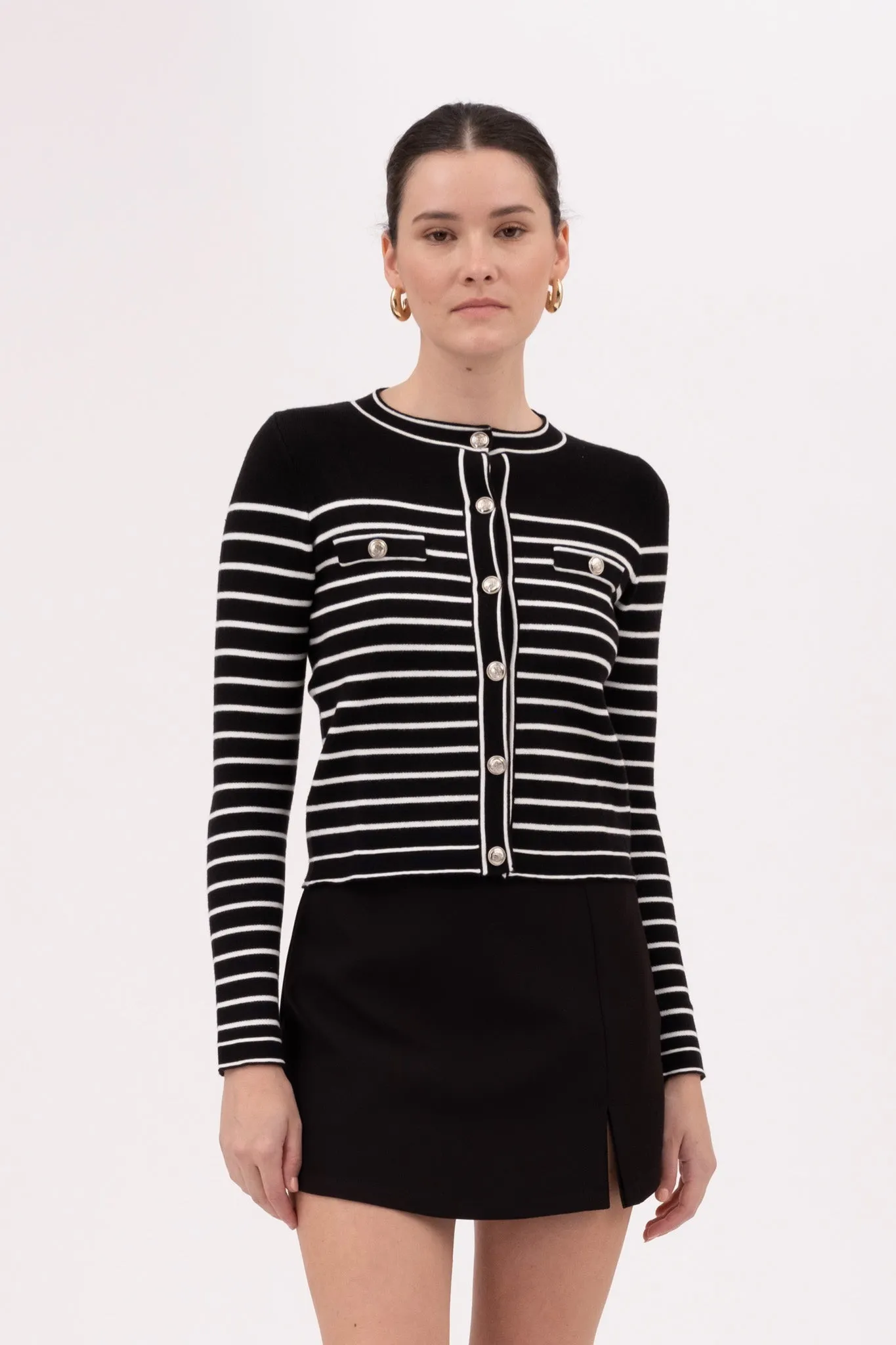 CONTRAST STRIPE ROUND NECK BUTTON DOWN CARDIGAN sold by Blu Pepper product image thumbnail 4