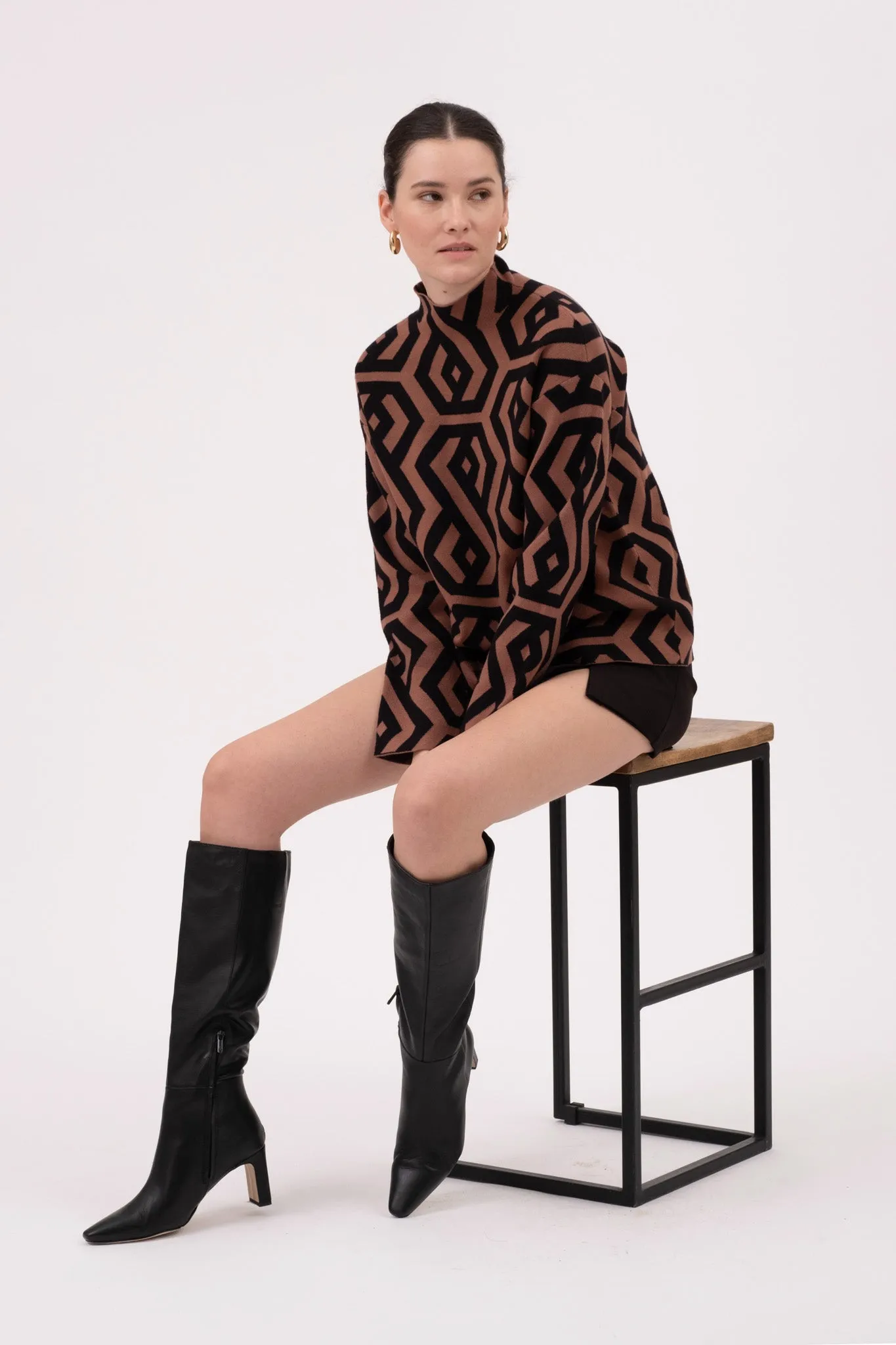 GEO PATTERN TURTLENECK KNIT PULLOVER SWEATER sold by Blu Pepper