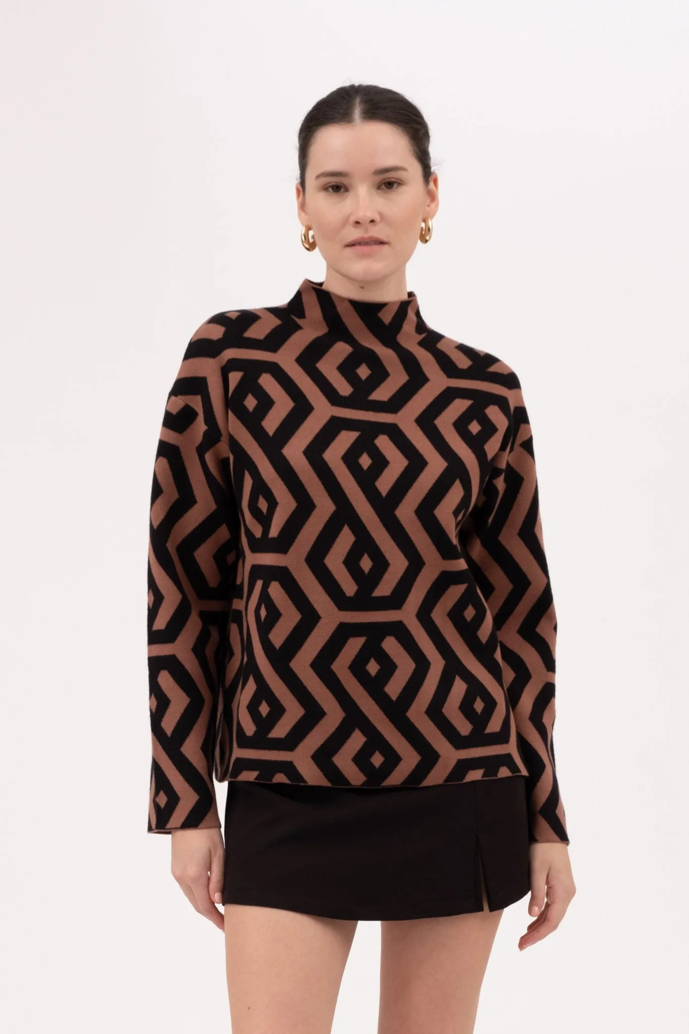 GEO PATTERN TURTLENECK KNIT PULLOVER SWEATER sold by Blu Pepper product image thumbnail 4