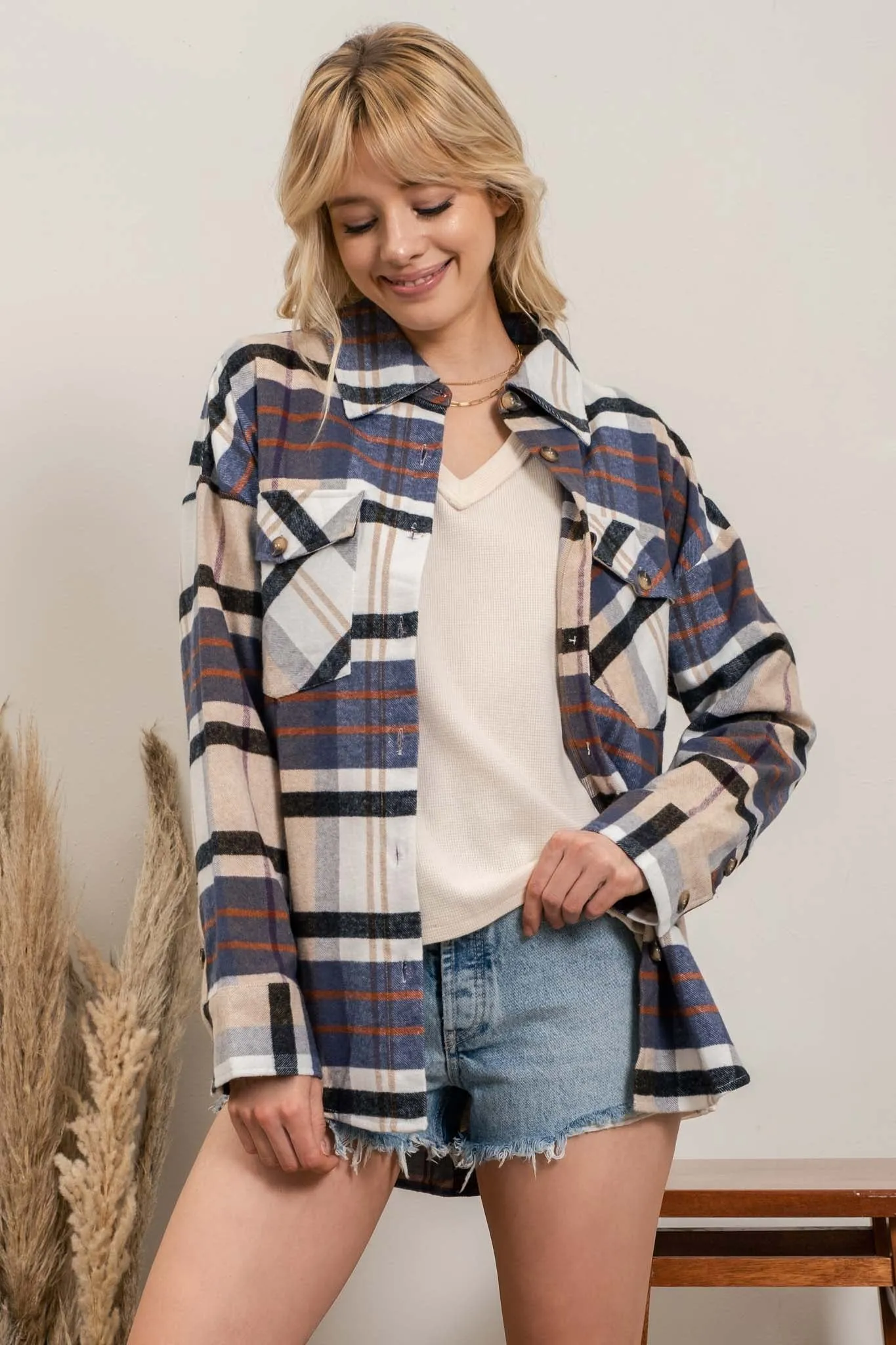 PLUS PLAID BUTTON UP LONG SLEEVE sold by Blu Pepper product image thumbnail 3
