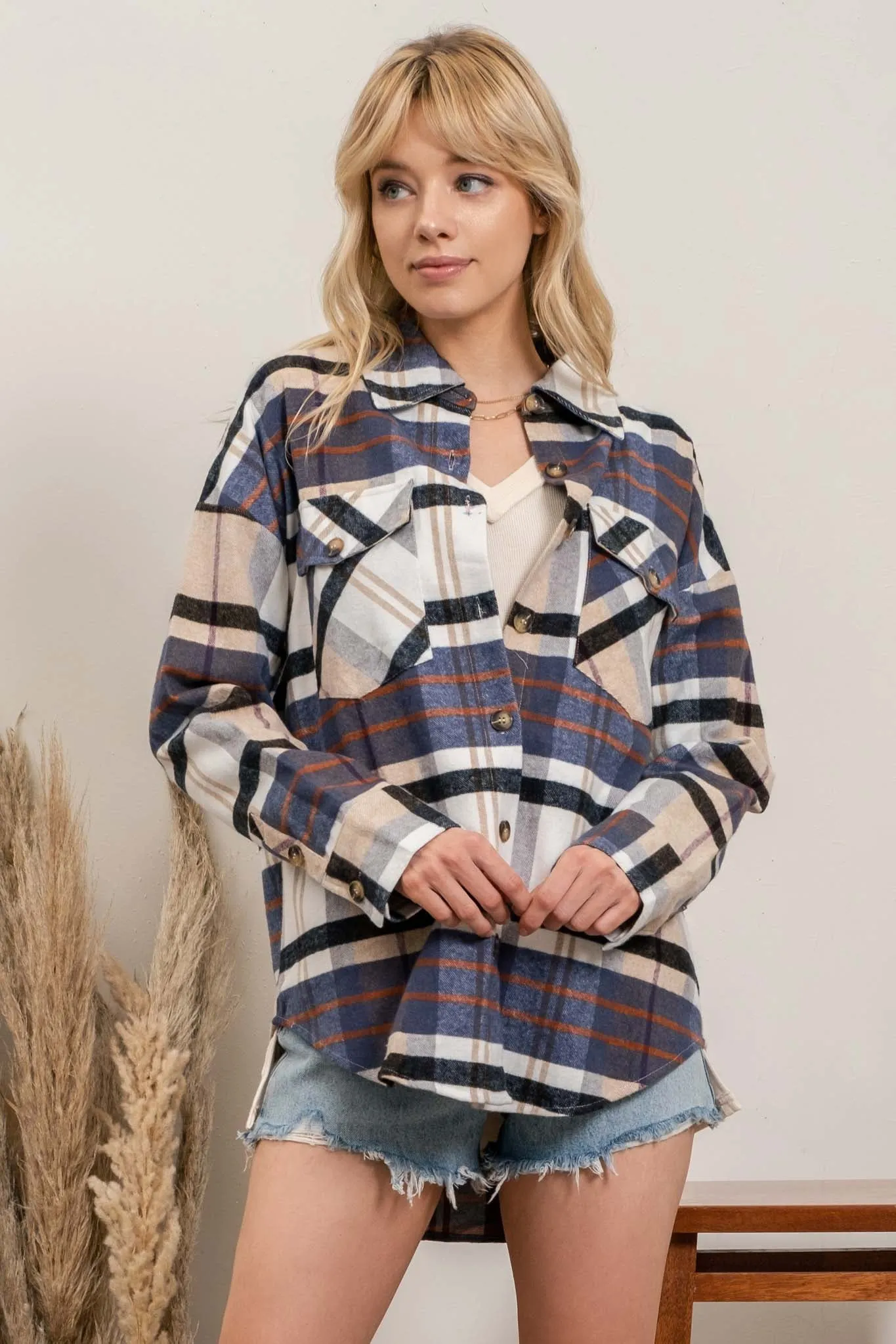 PLUS PLAID BUTTON UP LONG SLEEVE sold by Blu Pepper