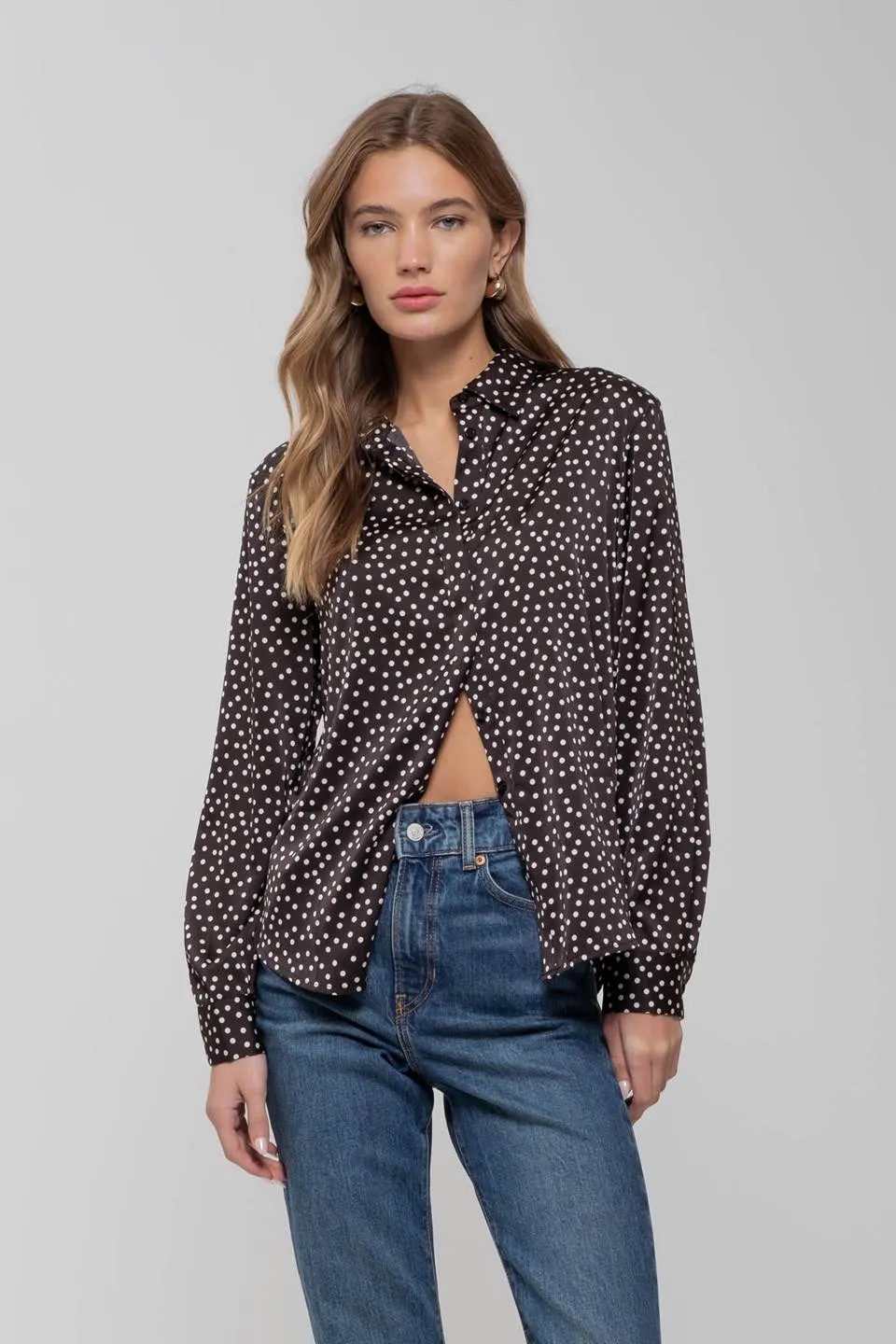 POLKA DOT COLLARED LONG SLEEVE BUTTON DOWN SHIRT sold by Blu Pepper product image thumbnail 4
