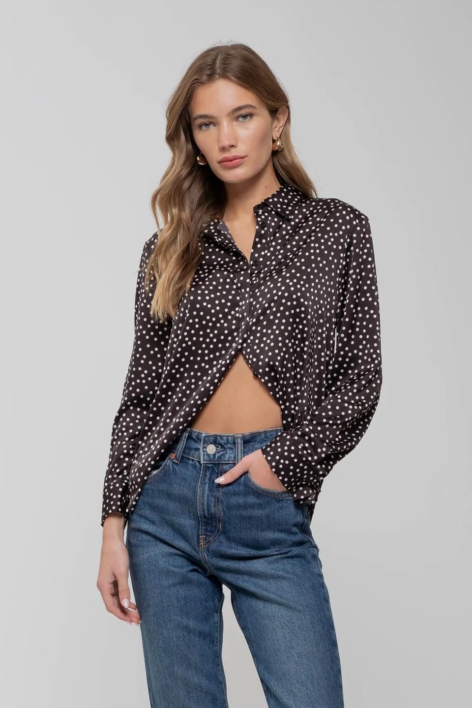 POLKA DOT COLLARED LONG SLEEVE BUTTON DOWN SHIRT sold by Blu Pepper product image thumbnail 5