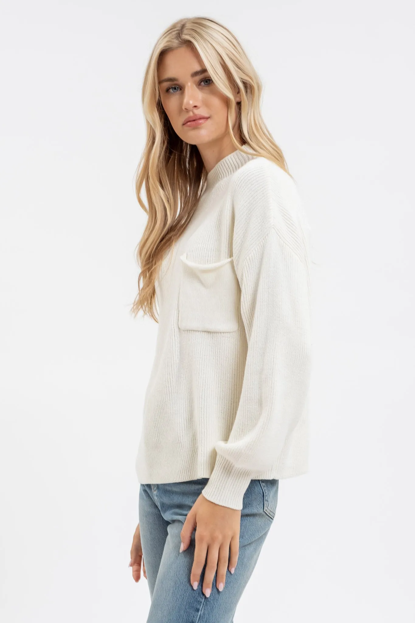 FUNNEL NECK LONG SLEEVE RIBBED PULLOVER SWEATER sold by Blu Pepper product image thumbnail 3