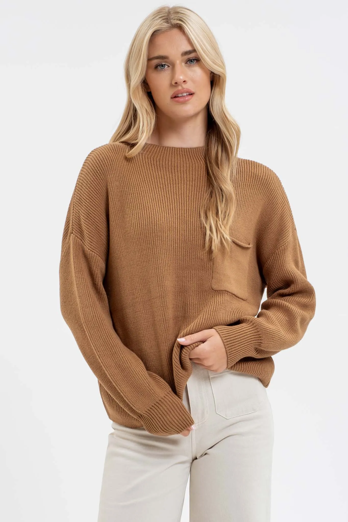 FUNNEL NECK LONG SLEEVE RIBBED PULLOVER SWEATER sold by Blu Pepper product image thumbnail 5