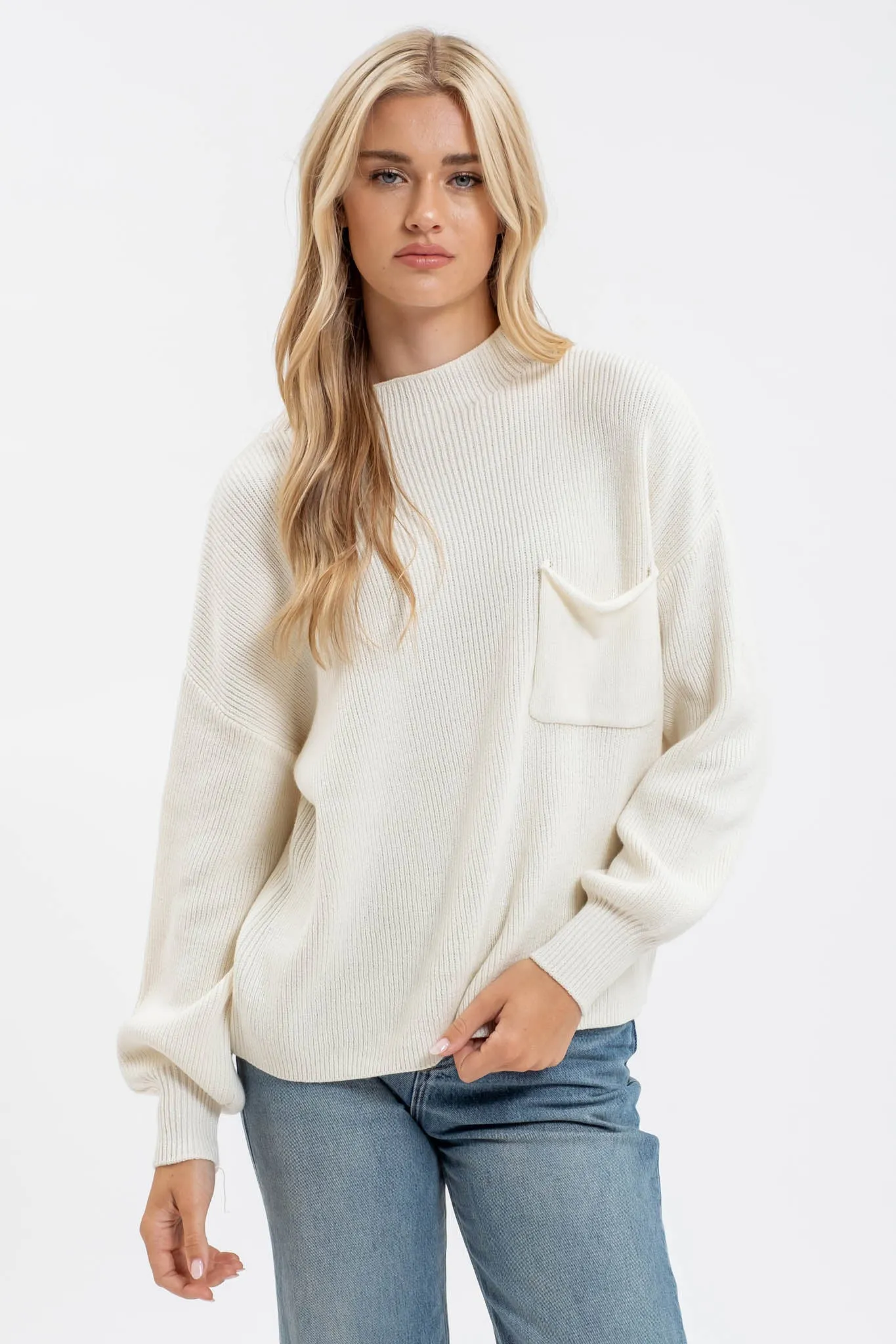 FUNNEL NECK LONG SLEEVE RIBBED PULLOVER SWEATER sold by Blu Pepper product image thumbnail 4