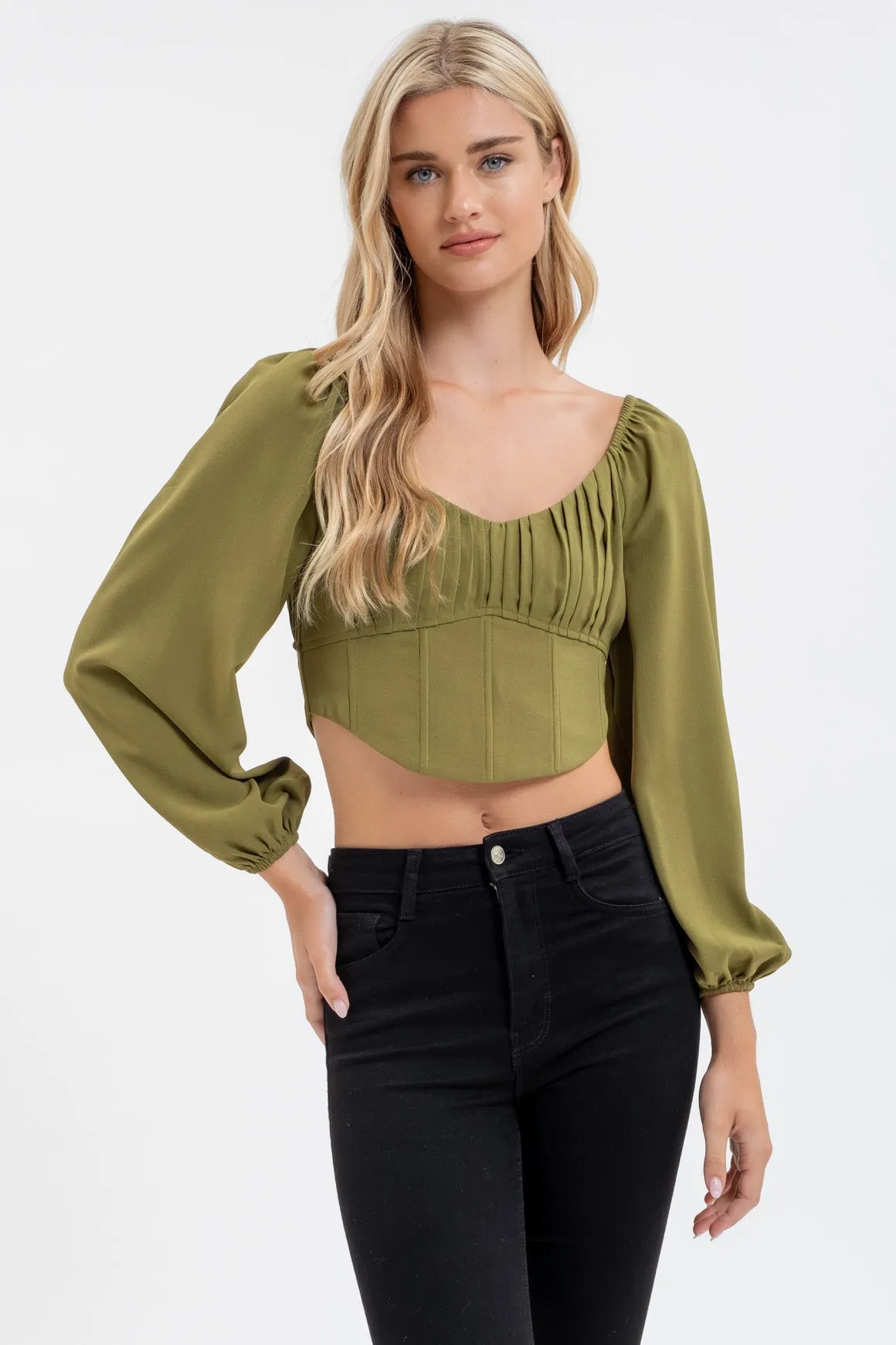 LONG SLEEVE CORSET CROP TOP sold by Blu Pepper
