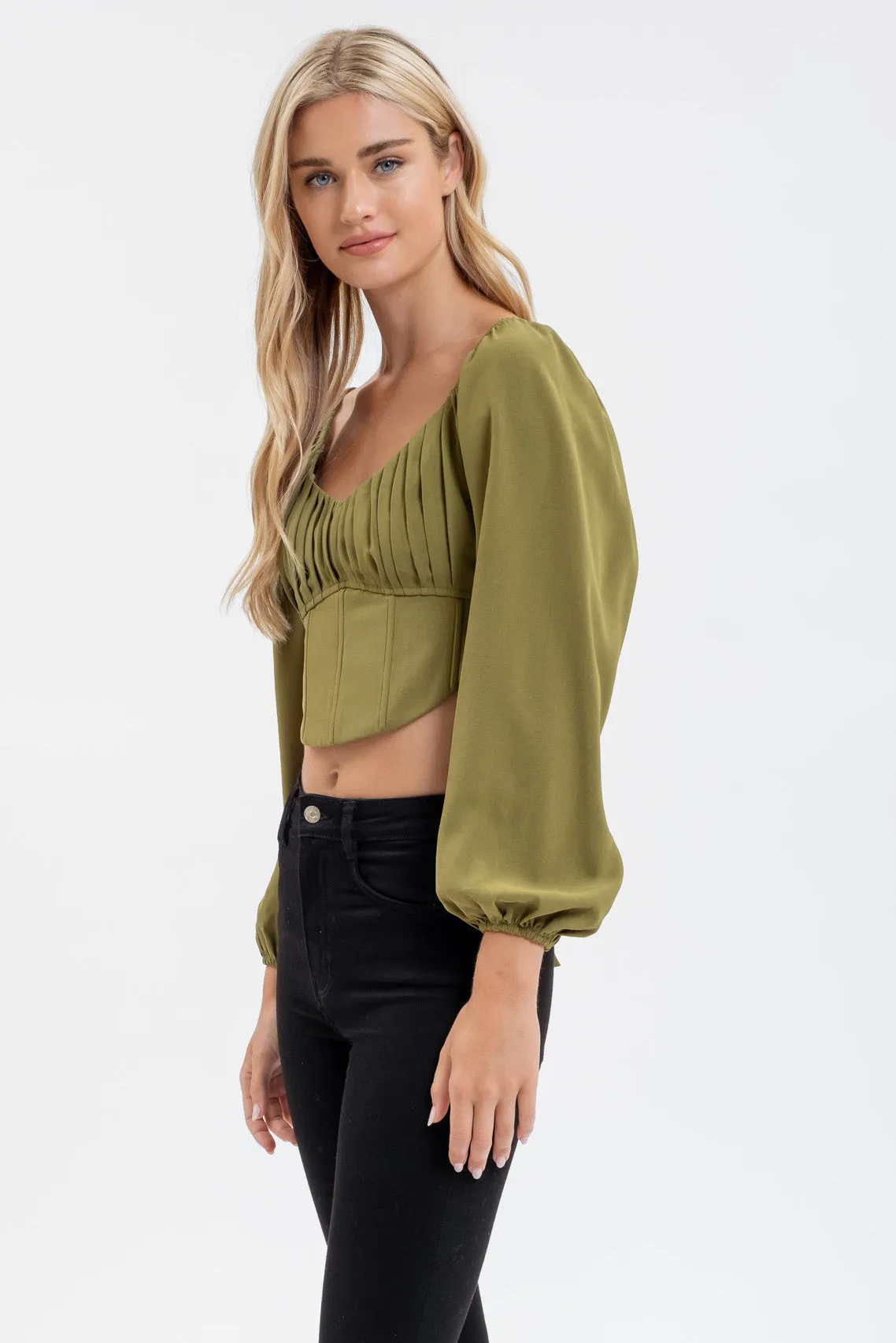 LONG SLEEVE CORSET CROP TOP sold by Blu Pepper product image thumbnail 3