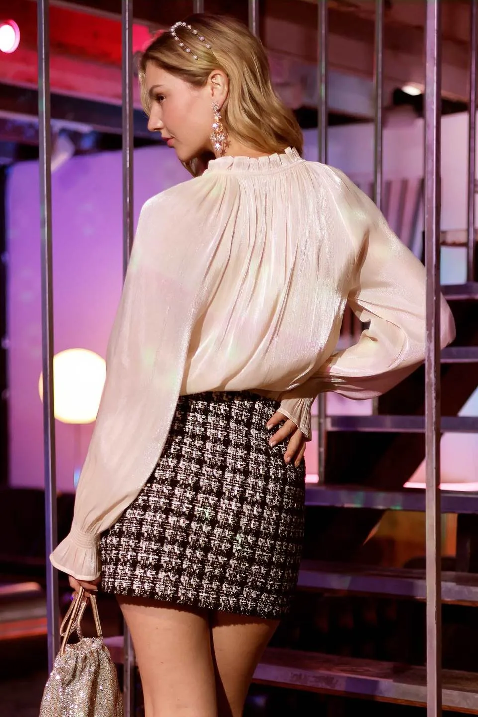 SOLID RUFFLE COLLAR BISHOP SLEEVE WOVEN TOP sold by Blu Pepper product image thumbnail 2