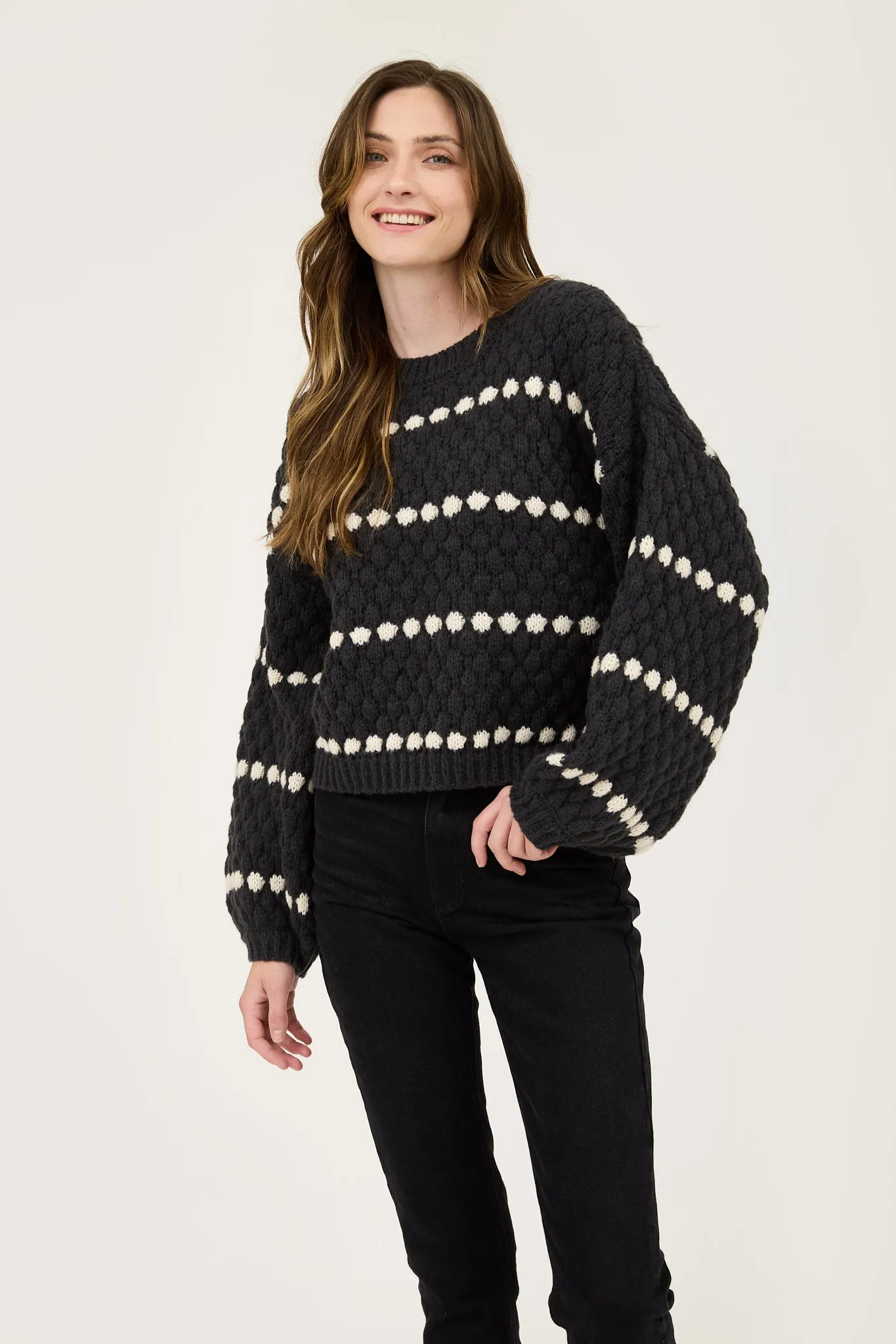 STRIPE OVERSIZED BALLOON SLEEVE KNIT SWEATER sold by Blu Pepper product image thumbnail 5