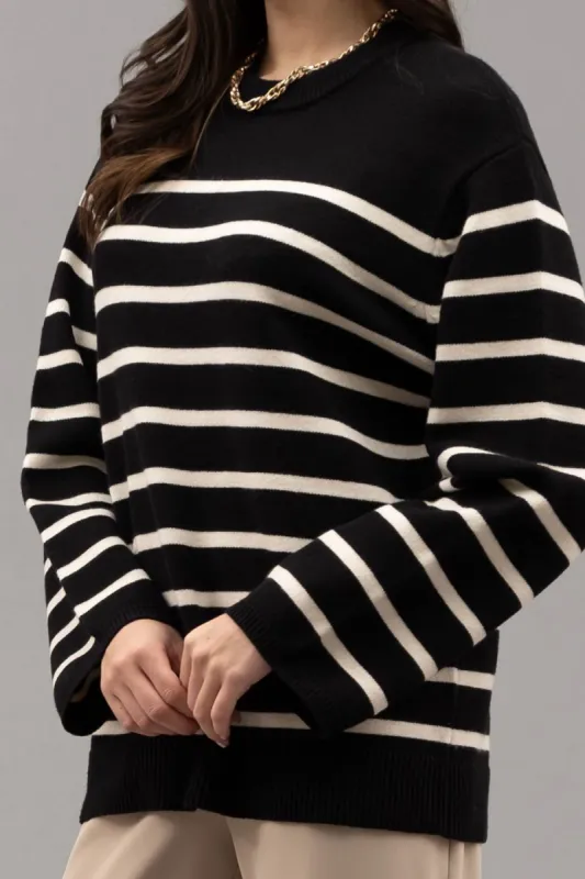 DROP SHOULDER STRIPED KNIT SWEATER sold by Blu Pepper