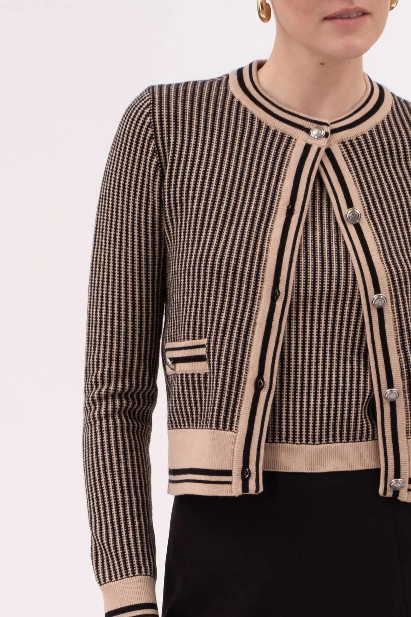 CONTRAST STRIPE BUTTON DOWN KNIT CARDIGAN sold by Blu Pepper product image thumbnail 4