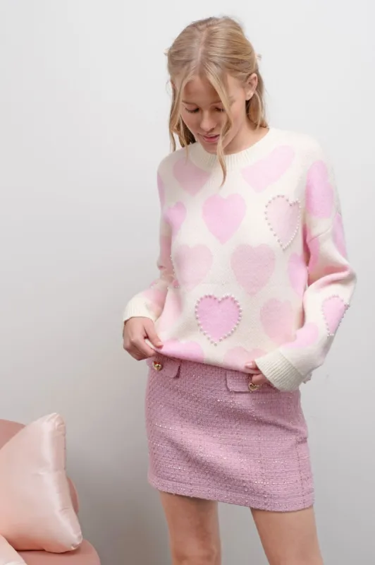 HEART PATTERN PEARL DETAIL KNIT SWEATER sold by Blu Pepper