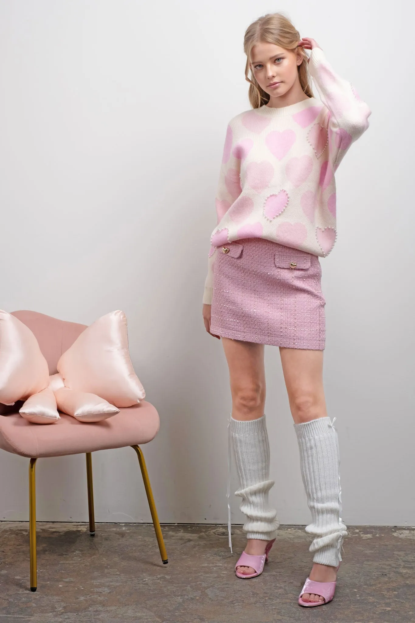 HEART PATTERN PEARL DETAIL KNIT SWEATER sold by Blu Pepper product image thumbnail 5