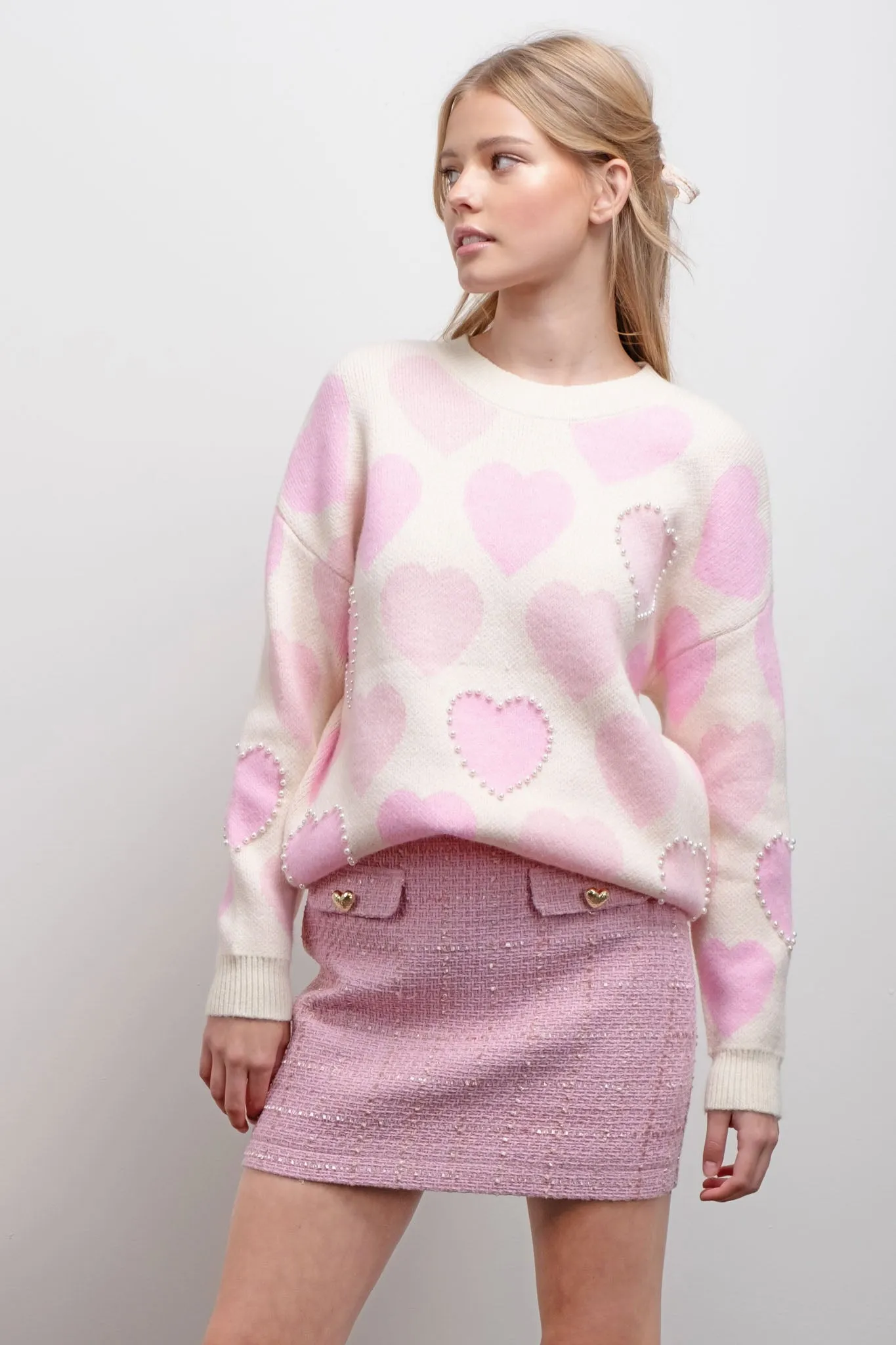 HEART PATTERN PEARL DETAIL KNIT SWEATER sold by Blu Pepper product image thumbnail 3