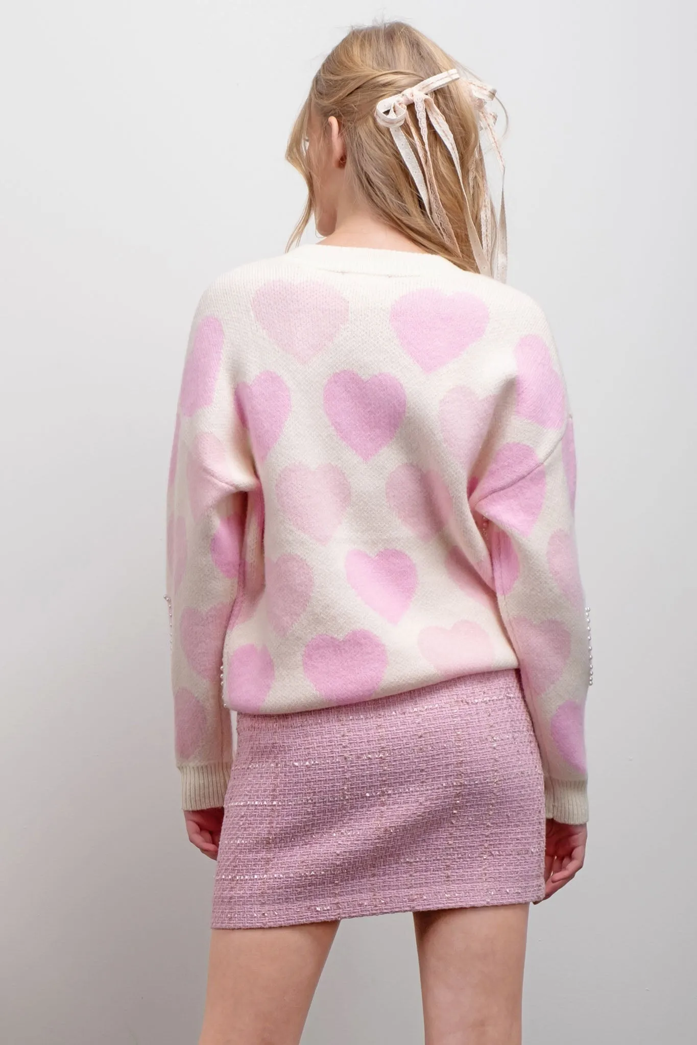 HEART PATTERN PEARL DETAIL KNIT SWEATER sold by Blu Pepper product image thumbnail 2