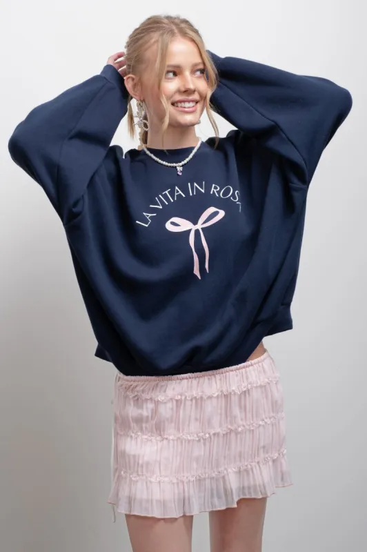 BOW GRAPHIC CREW NECK SWEATSHIRT made by Blu Pepper