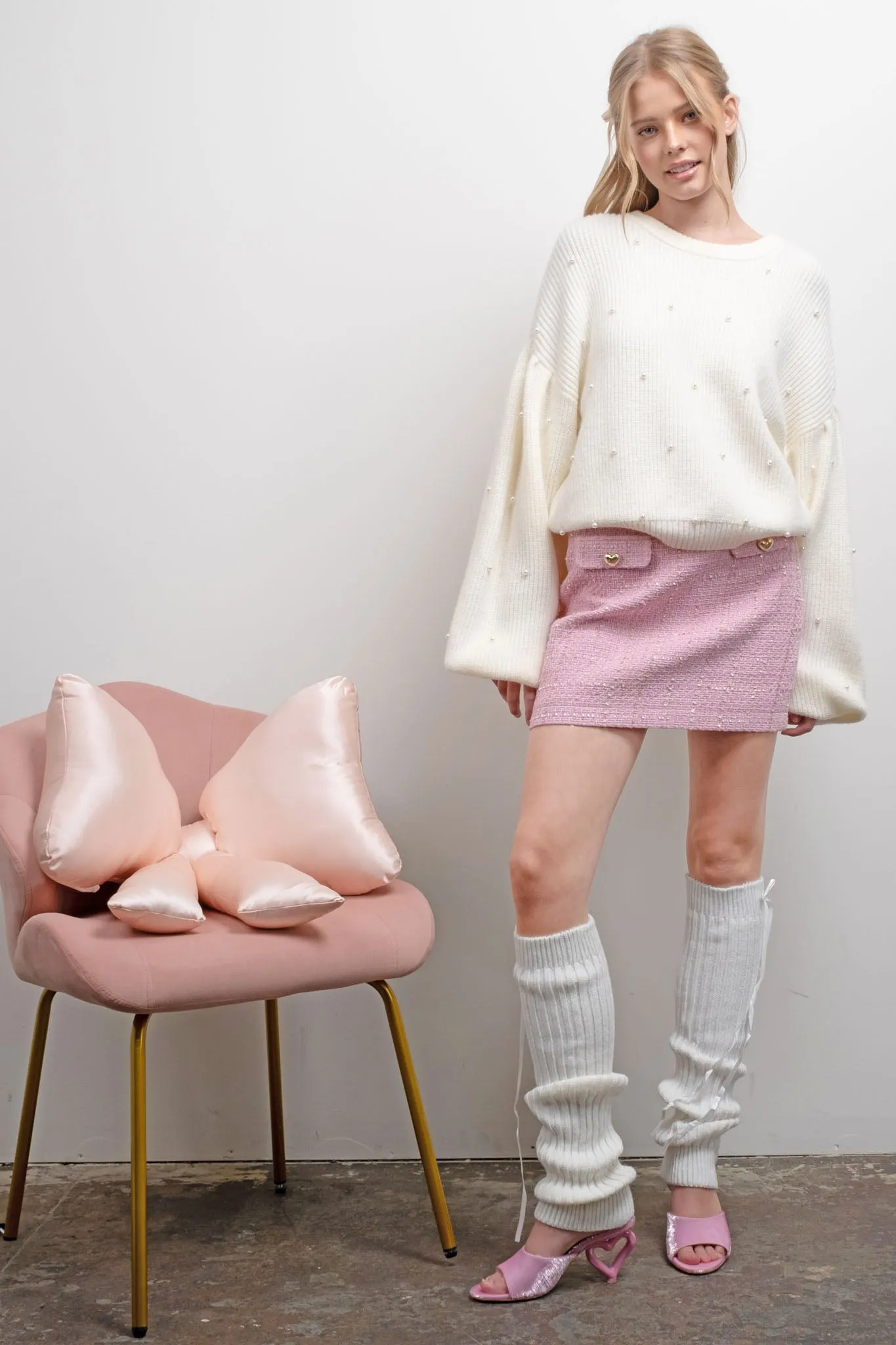 TWEED HEART BUTTON DETAIL MINI SKIRT sold by Blu Pepper product image thumbnail 5