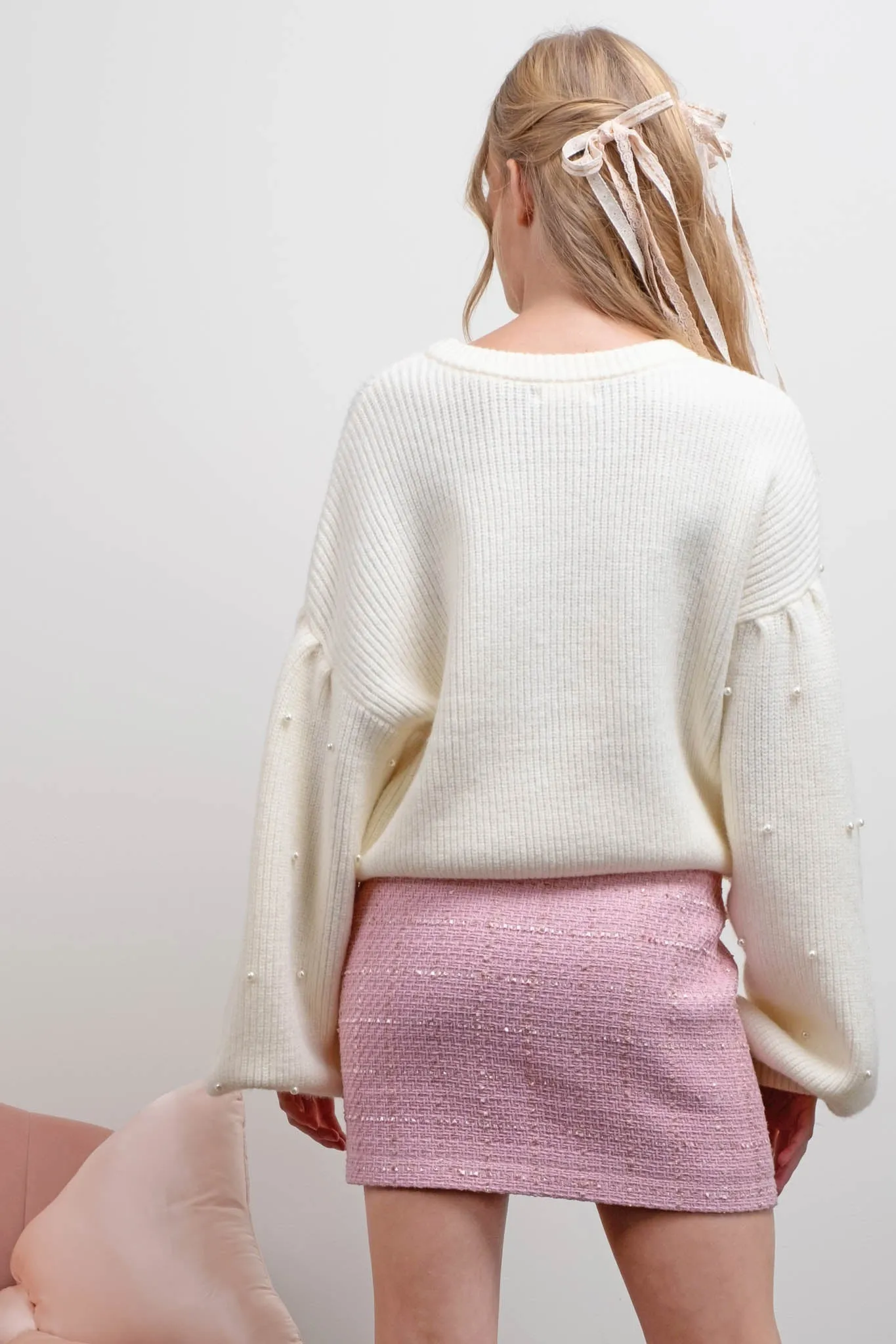PEARL DETAIL DROP SHOULDER KNIT SWEATER sold by Blu Pepper product image thumbnail 2