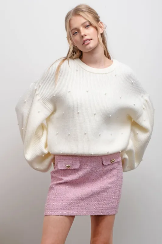 PEARL DETAIL DROP SHOULDER KNIT SWEATER sold by Blu Pepper