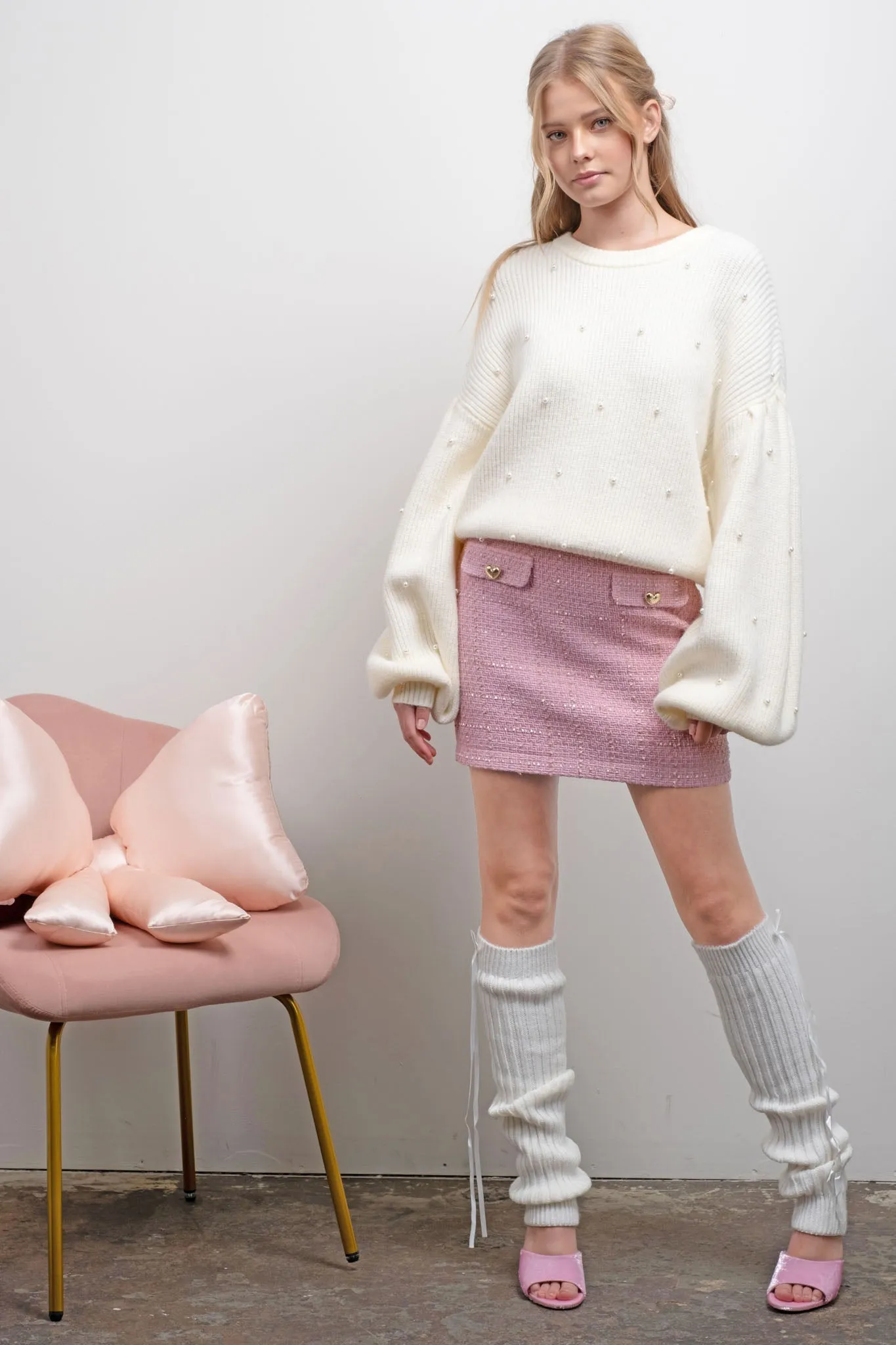 PEARL DETAIL DROP SHOULDER KNIT SWEATER sold by Blu Pepper product image thumbnail 5