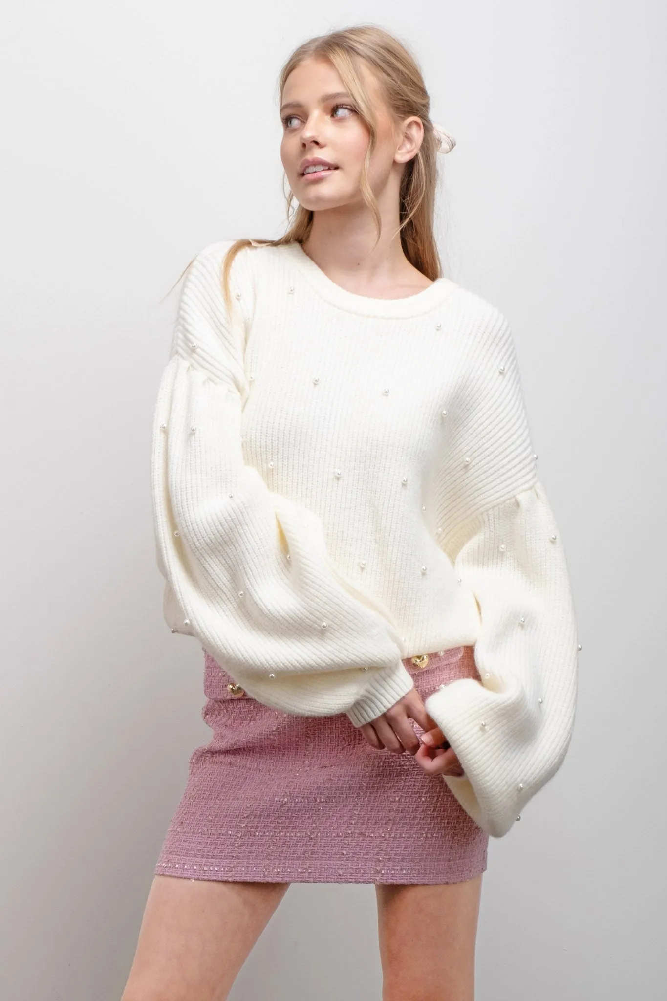 PEARL DETAIL DROP SHOULDER KNIT SWEATER sold by Blu Pepper product image thumbnail 3