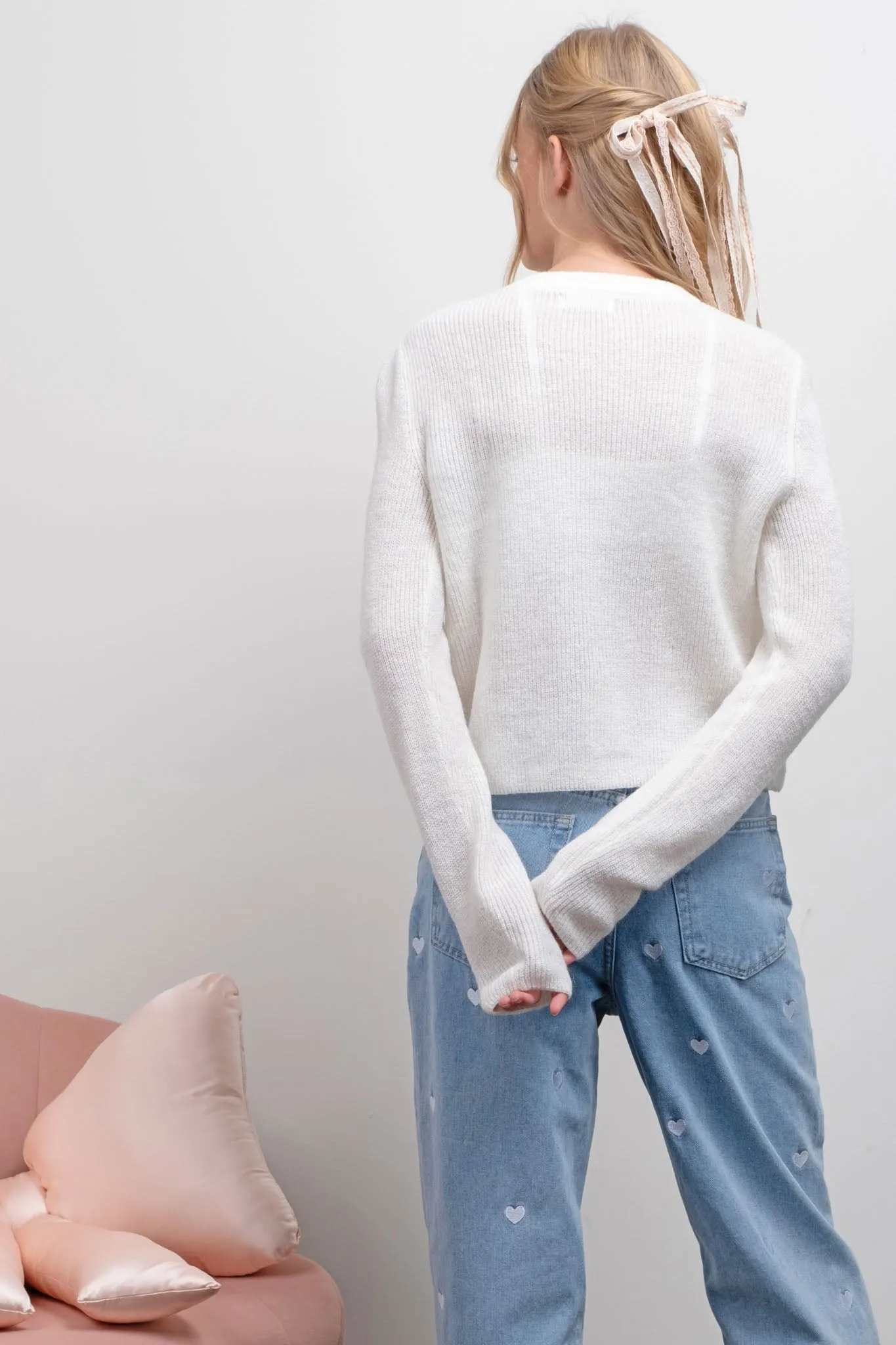 FRONT BOW DETAIL KNIT CARDIGAN sold by Blu Pepper product image thumbnail 2