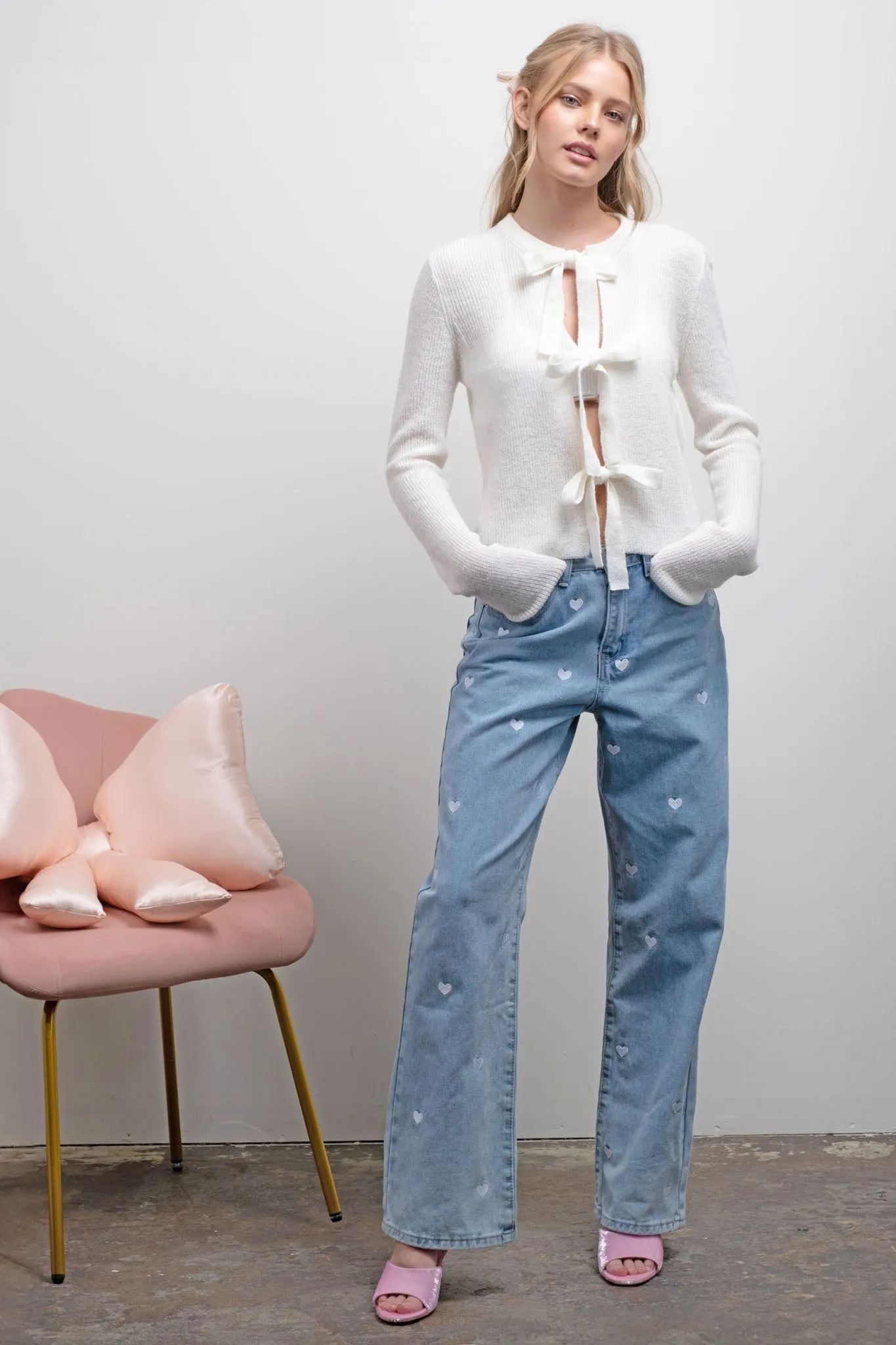 FRONT BOW DETAIL KNIT CARDIGAN sold by Blu Pepper product image thumbnail 5