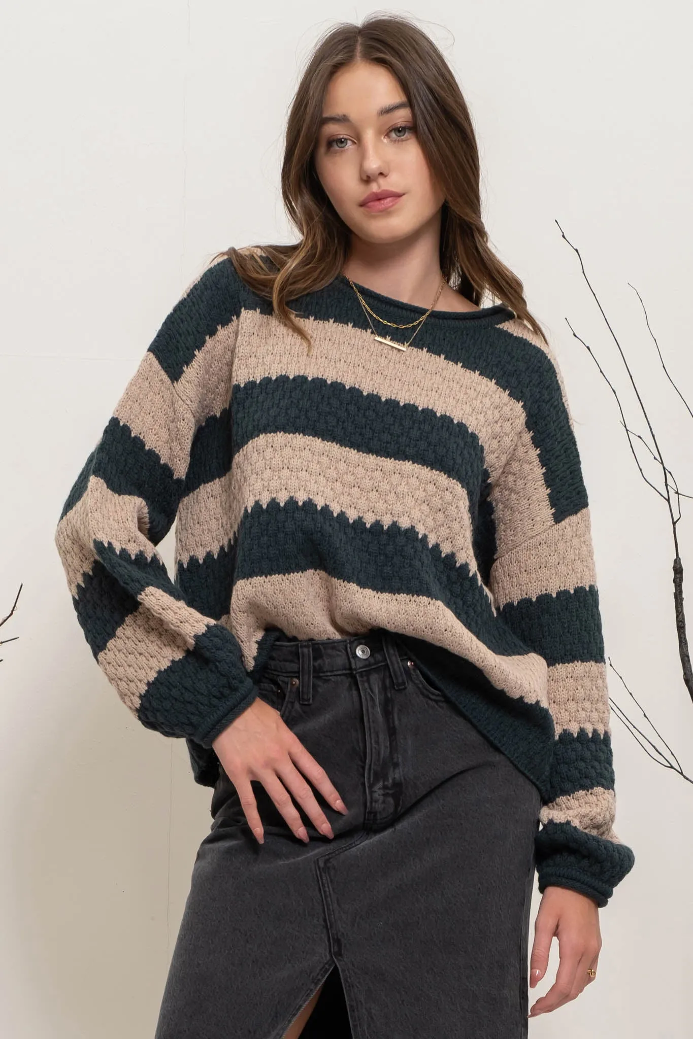 STRIPED CREW KNIT SWEATER sold by Blu Pepper product image thumbnail 5