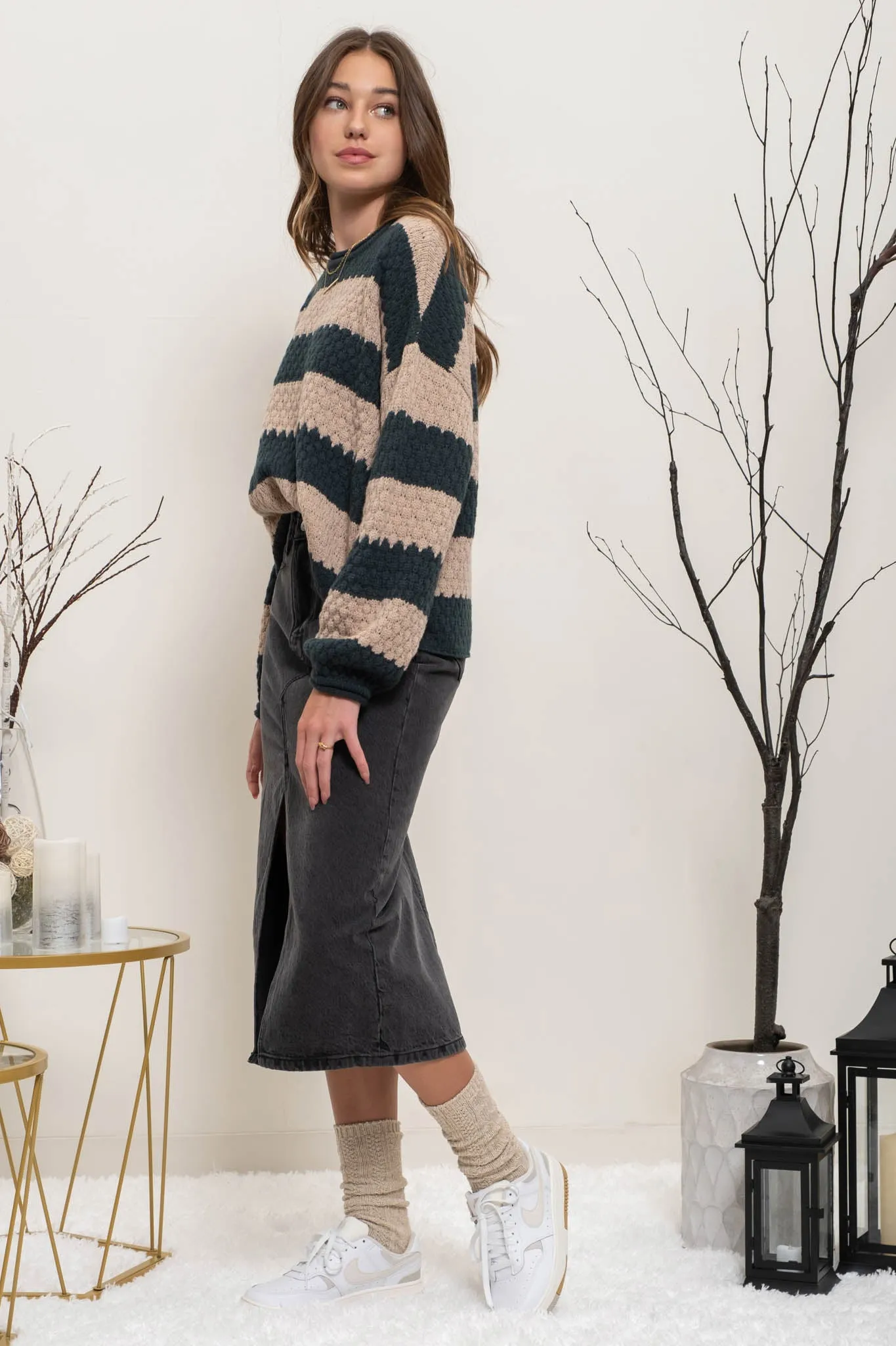 STRIPED CREW KNIT SWEATER sold by Blu Pepper product image thumbnail 3