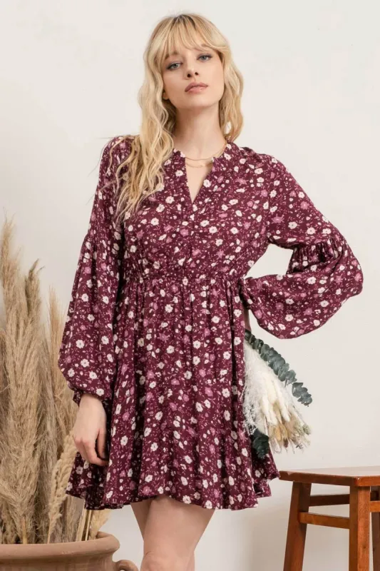 SPLIT NECK FLORAL MINI DRESS sold by Blu Pepper