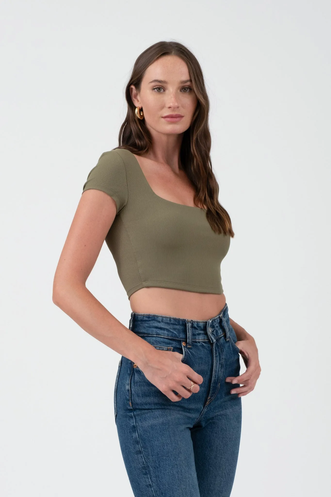 SCOOP NECK SHORT SLEEVE KNIT CROP TOP sold by Blu Pepper product image thumbnail 3