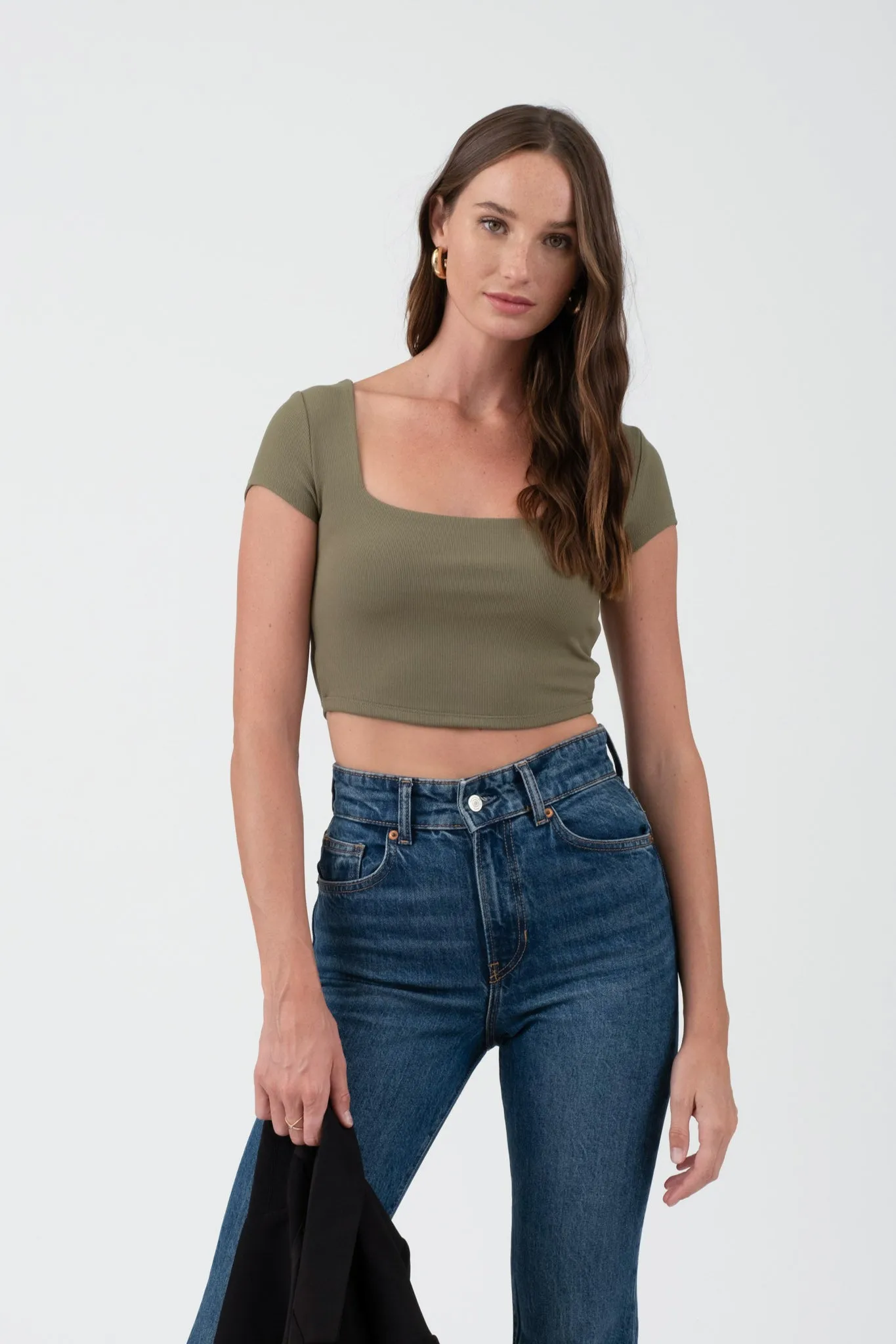 SCOOP NECK SHORT SLEEVE KNIT CROP TOP sold by Blu Pepper