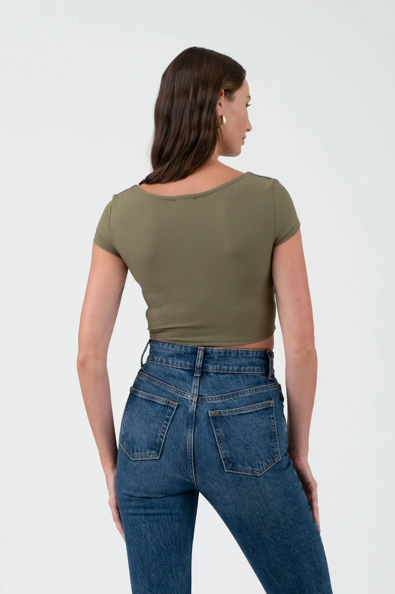 SCOOP NECK SHORT SLEEVE KNIT CROP TOP sold by Blu Pepper product image thumbnail 2