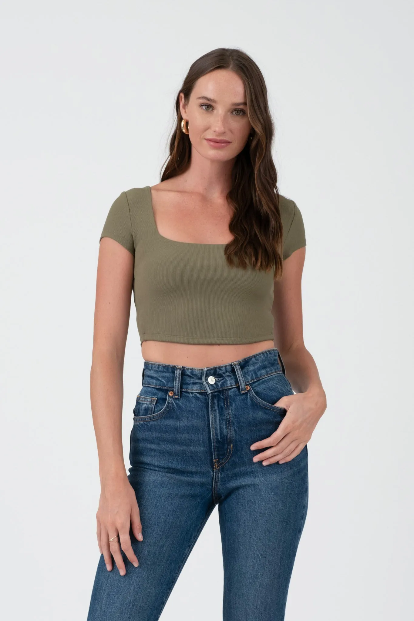 SCOOP NECK SHORT SLEEVE KNIT CROP TOP sold by Blu Pepper product image thumbnail 4
