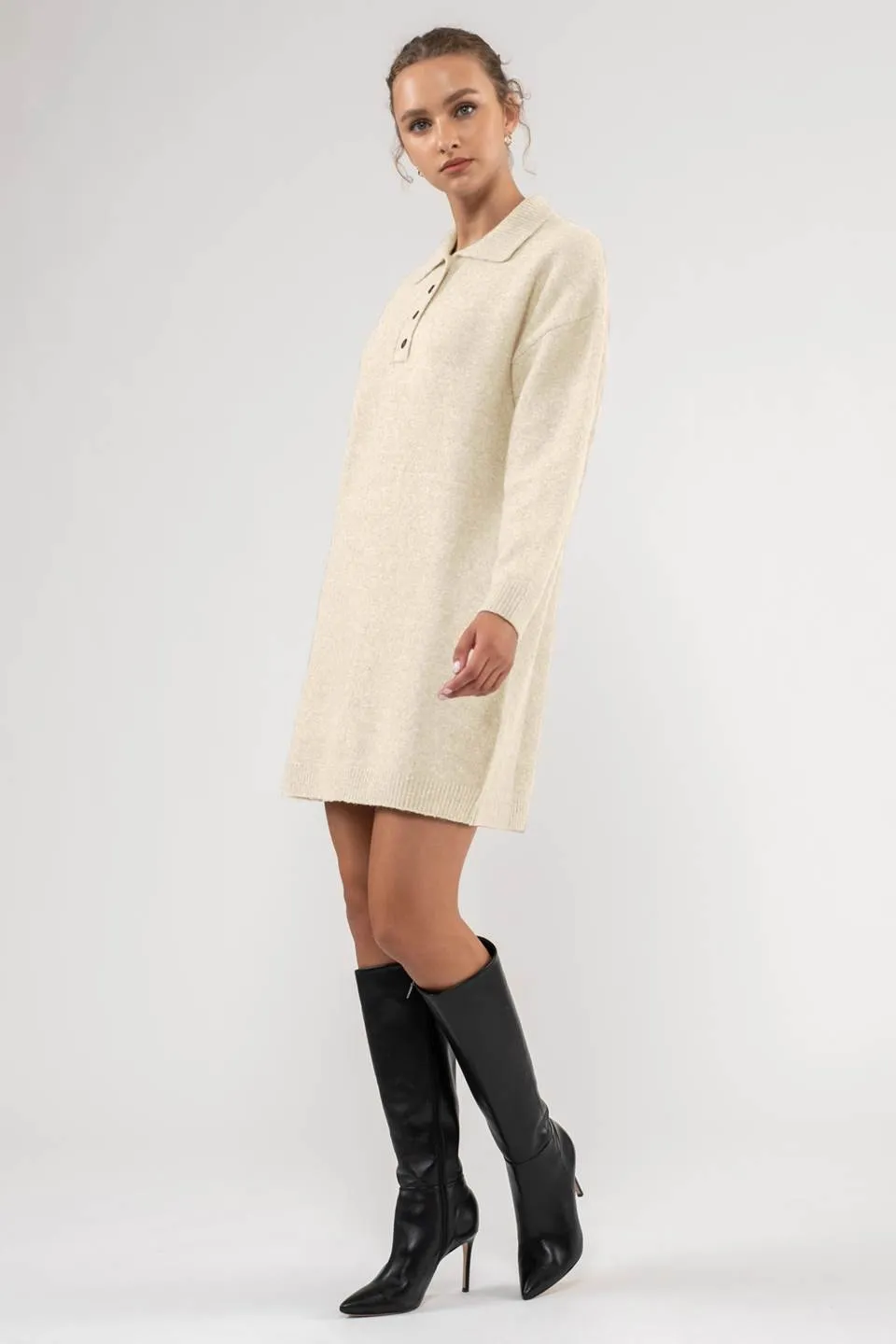 COLLARED DROP SHOULDER MINI SWEATER DRESS sold by Blu Pepper product image thumbnail 3