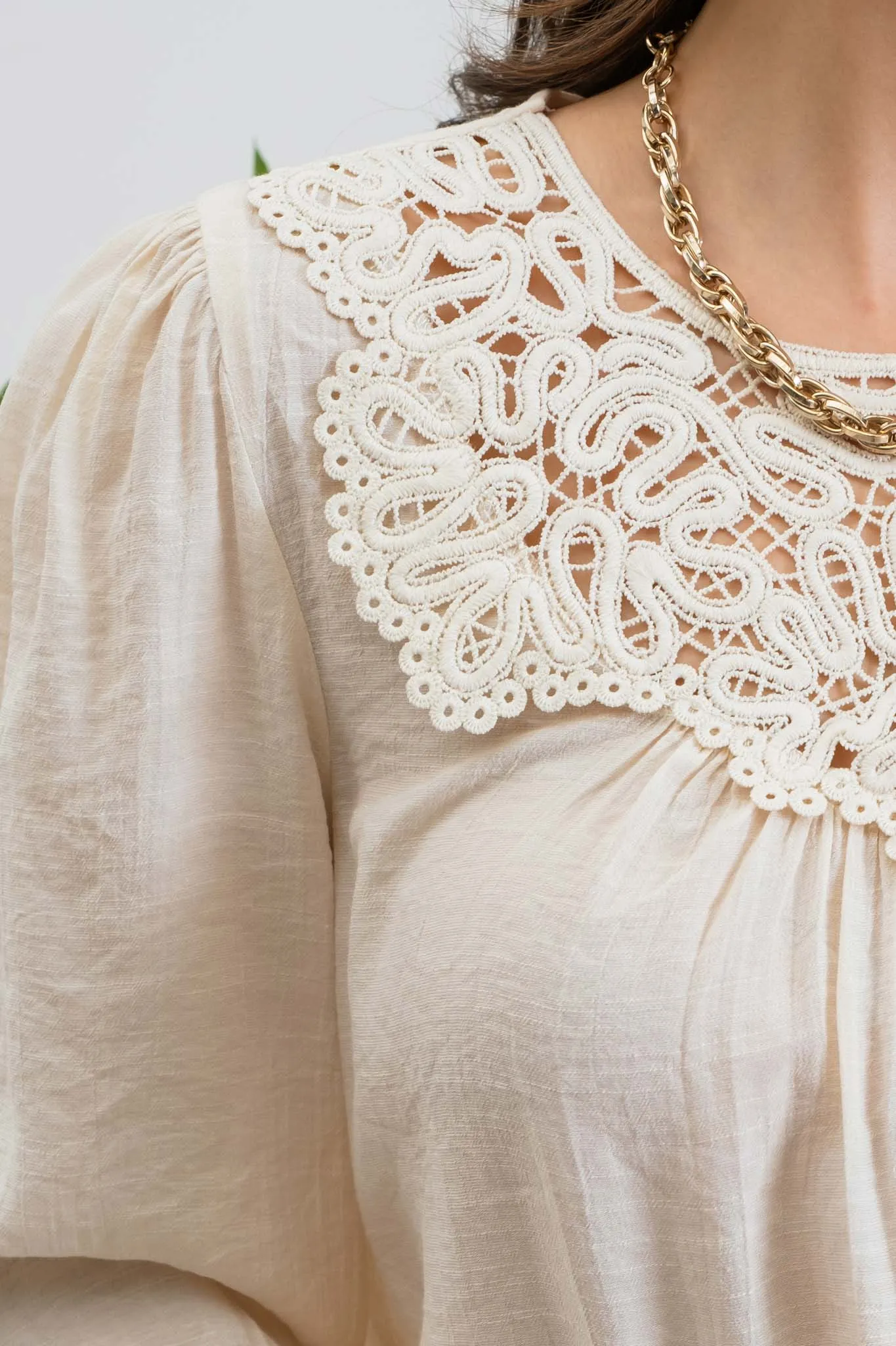 EYELET LACE YOKE LONG SLEEVE TOP sold by Blu Pepper product image thumbnail 4